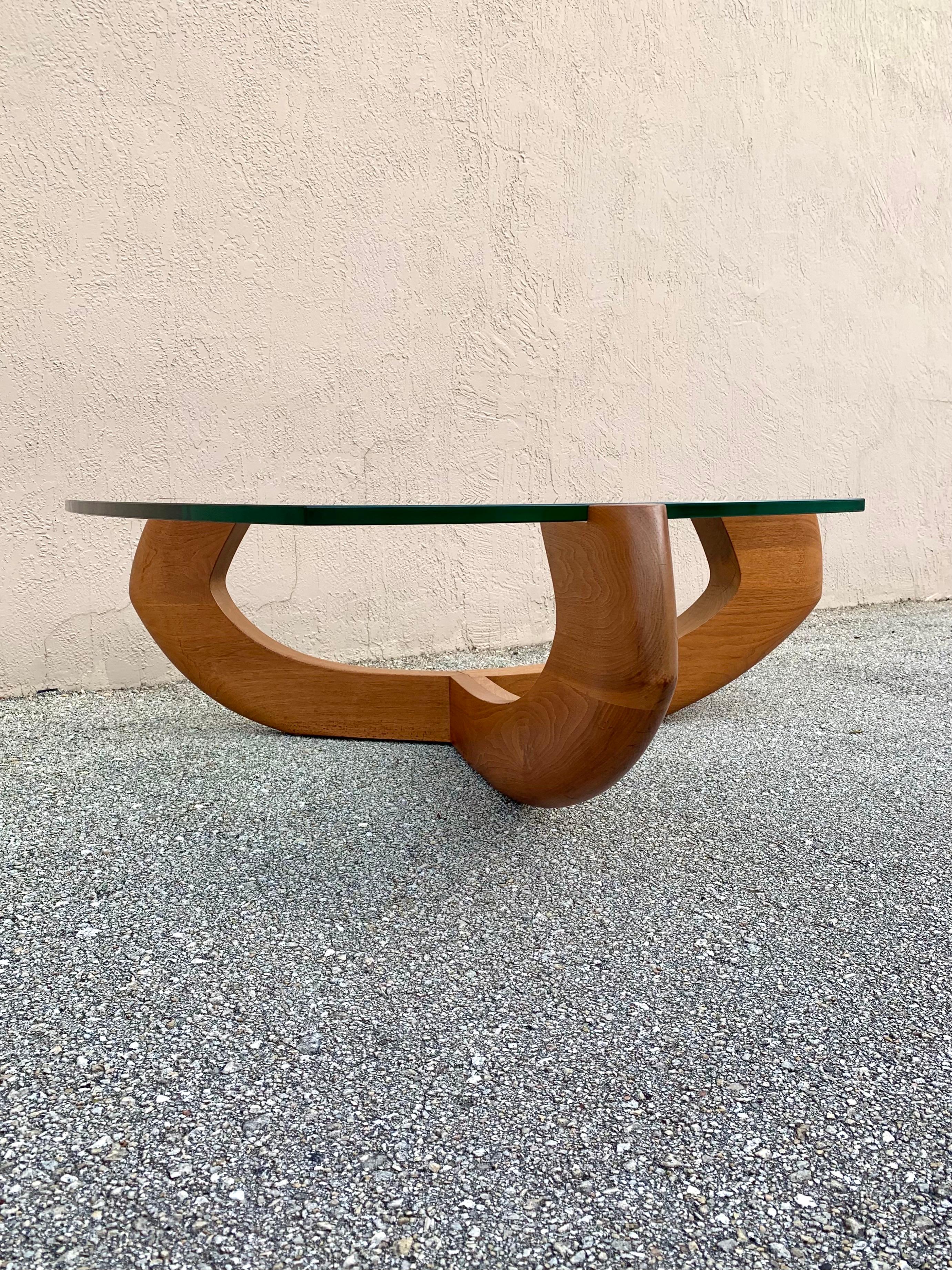 wood table with glass in the middle