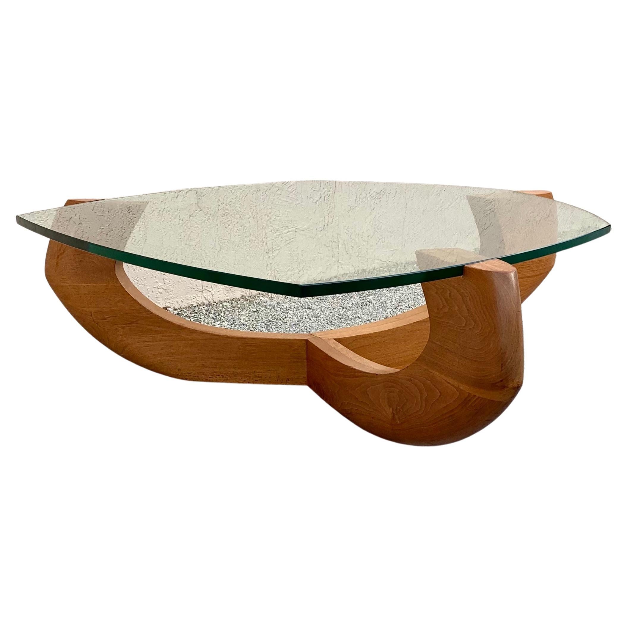 Samson Berman Table basse moderne du milieu du siècle en verre et noyer