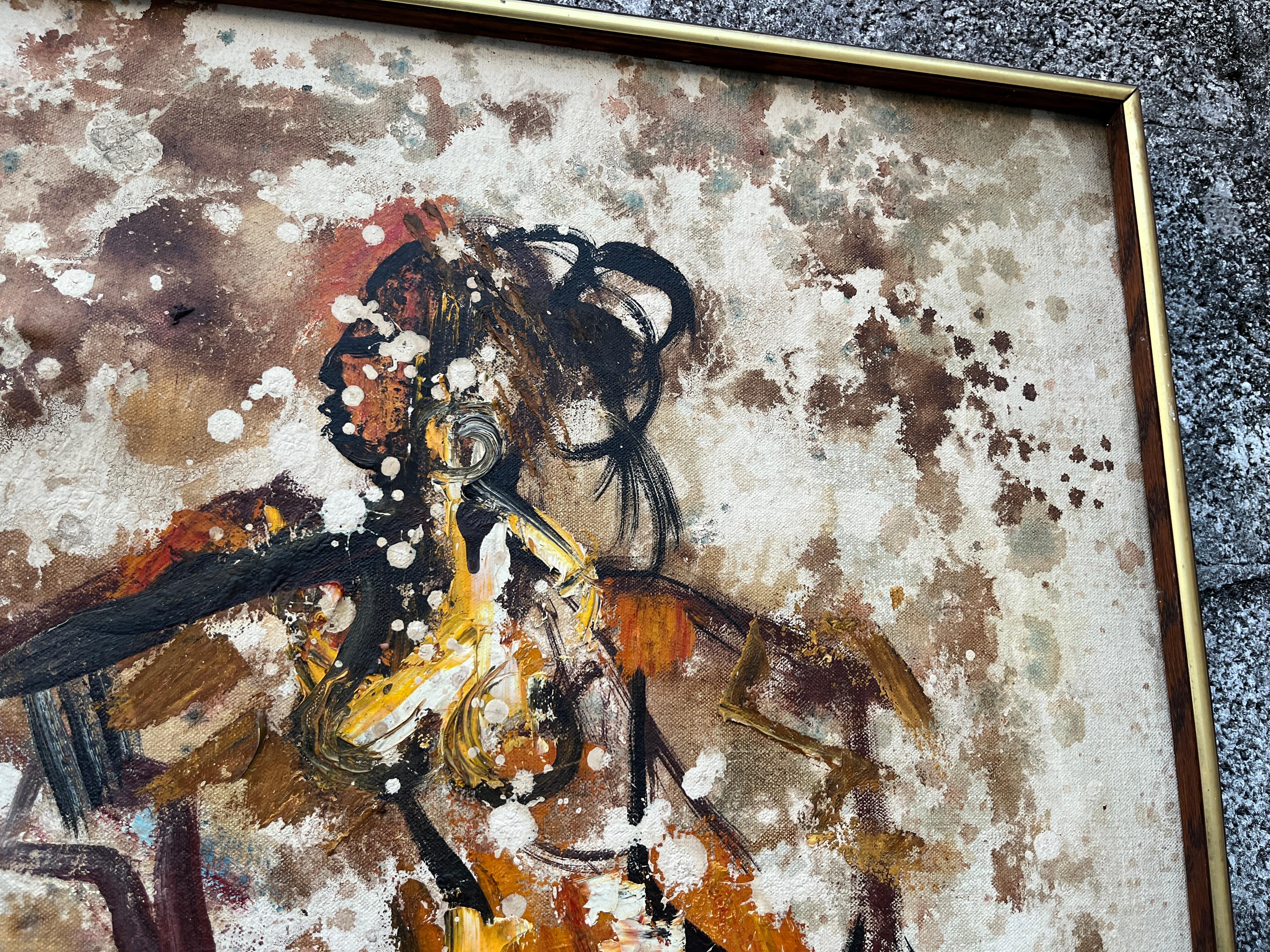 Abstraktes Mid Century Modernes gerahmtes Original Ölgemälde auf Leinwand. Circa 1960er Jahre im Angebot 3