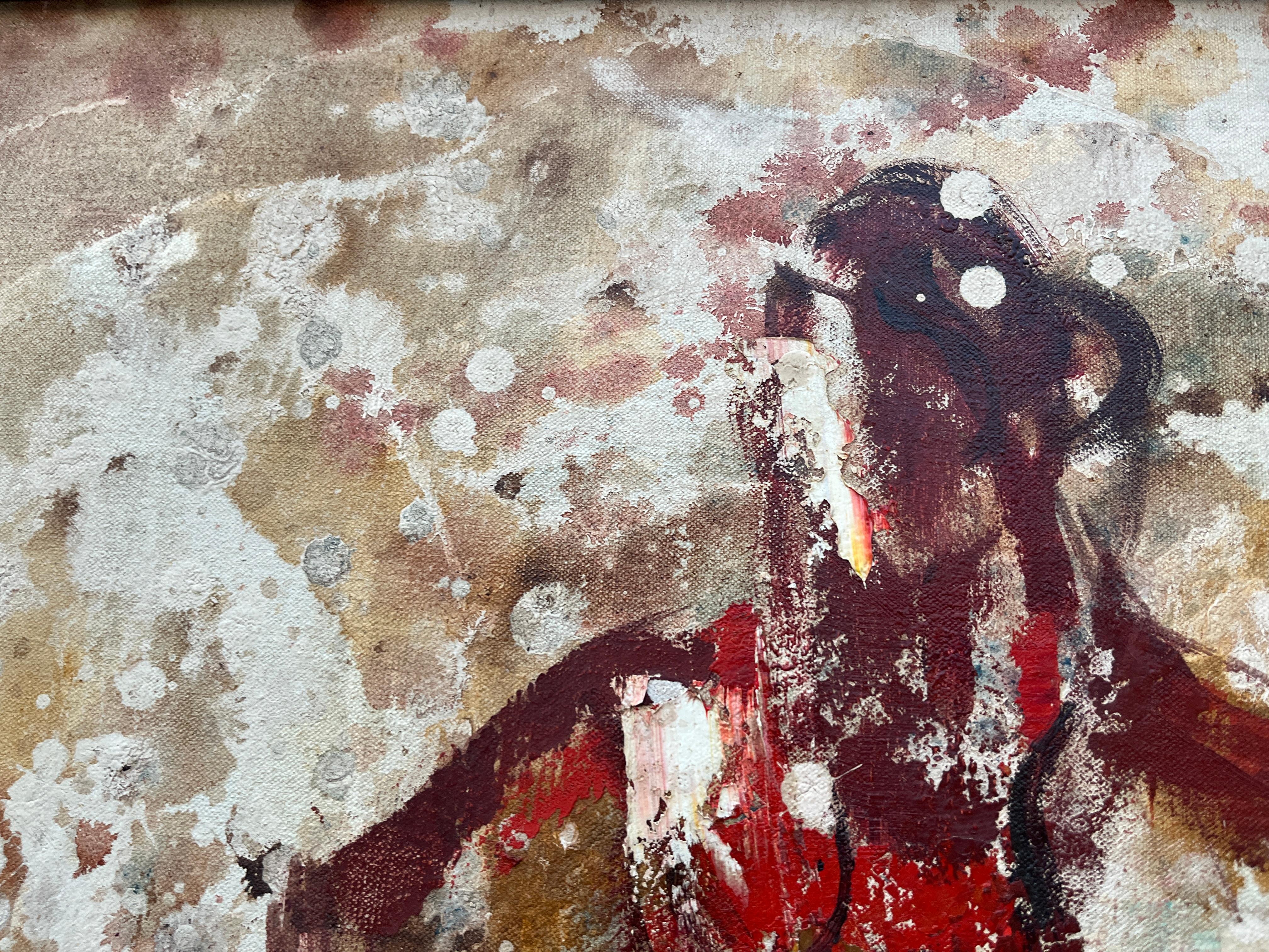 Abstraktes Mid Century Modernes gerahmtes Original Ölgemälde auf Leinwand. Circa 1960er Jahre im Angebot 4