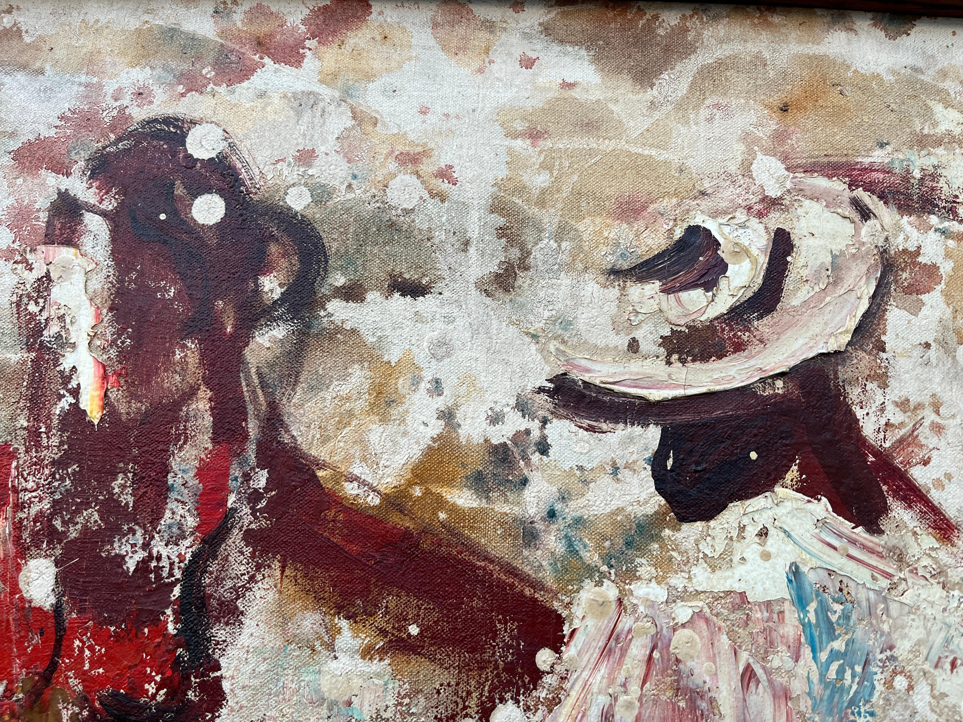 Abstraktes Mid Century Modernes gerahmtes Original Ölgemälde auf Leinwand. Circa 1960er Jahre im Angebot 5