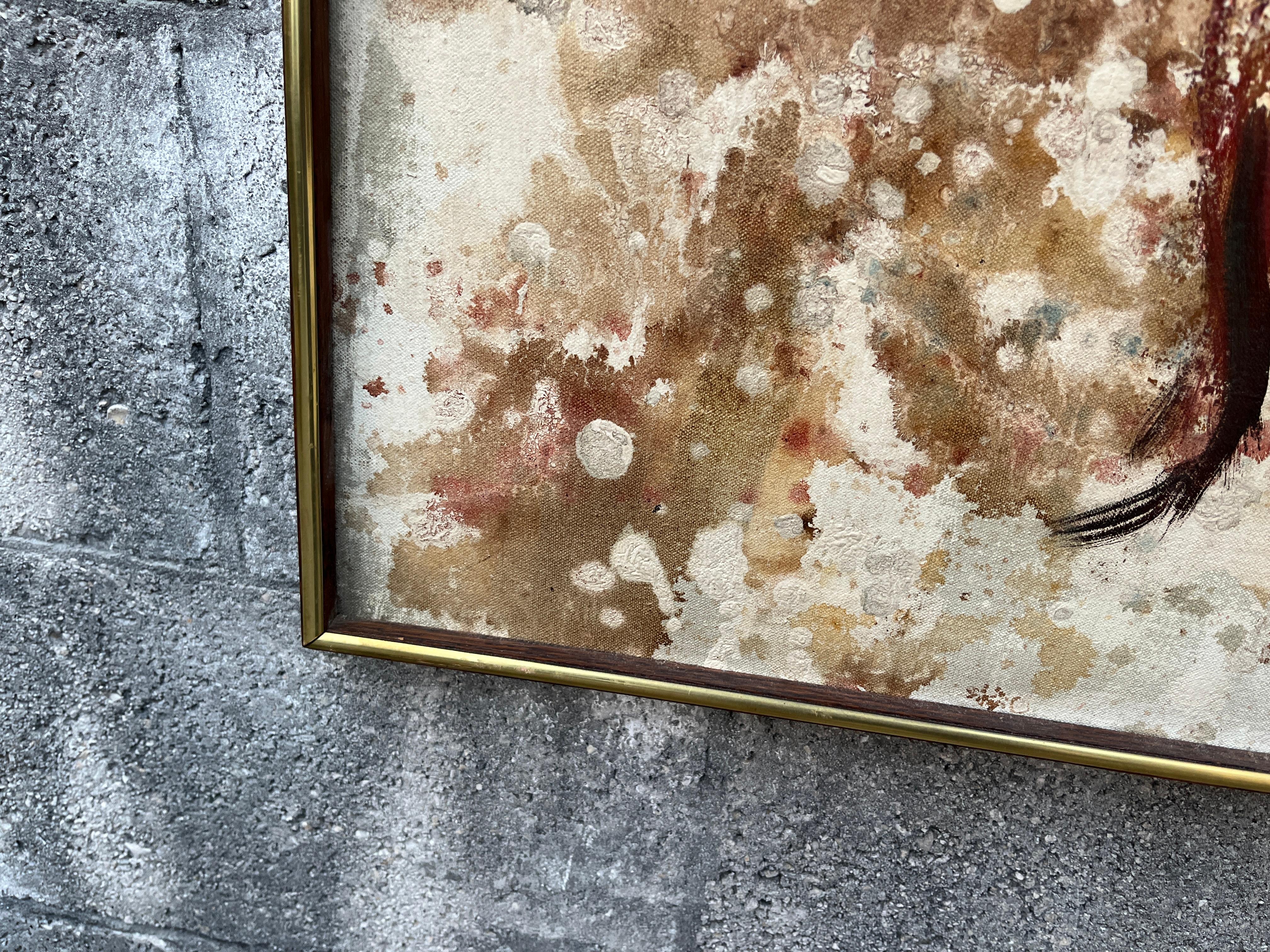 Abstraktes Mid Century Modernes gerahmtes Original Ölgemälde auf Leinwand. Circa 1960er Jahre im Angebot 7