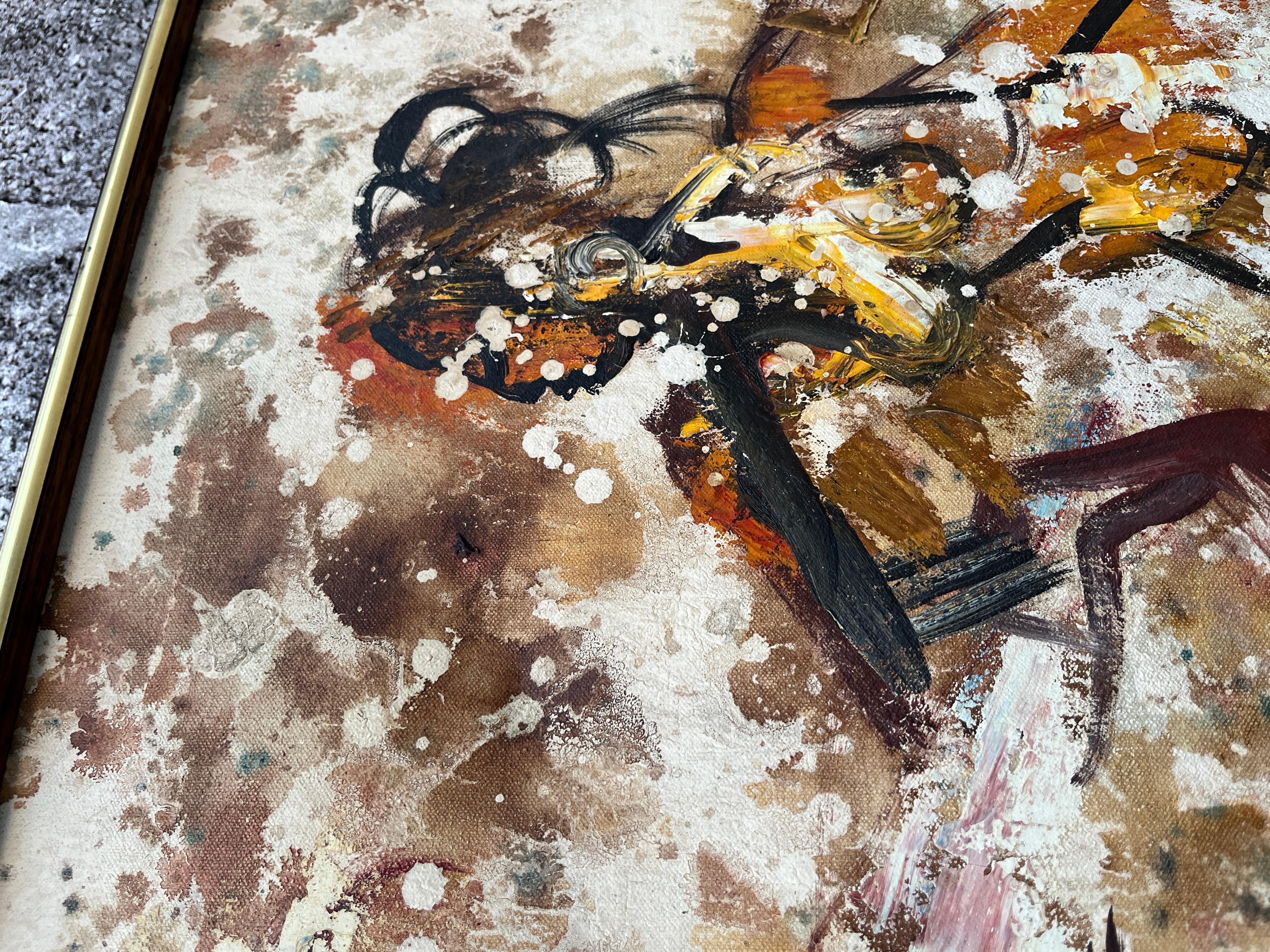 Abstraktes Mid Century Modernes gerahmtes Original Ölgemälde auf Leinwand. Circa 1960er Jahre im Angebot 9