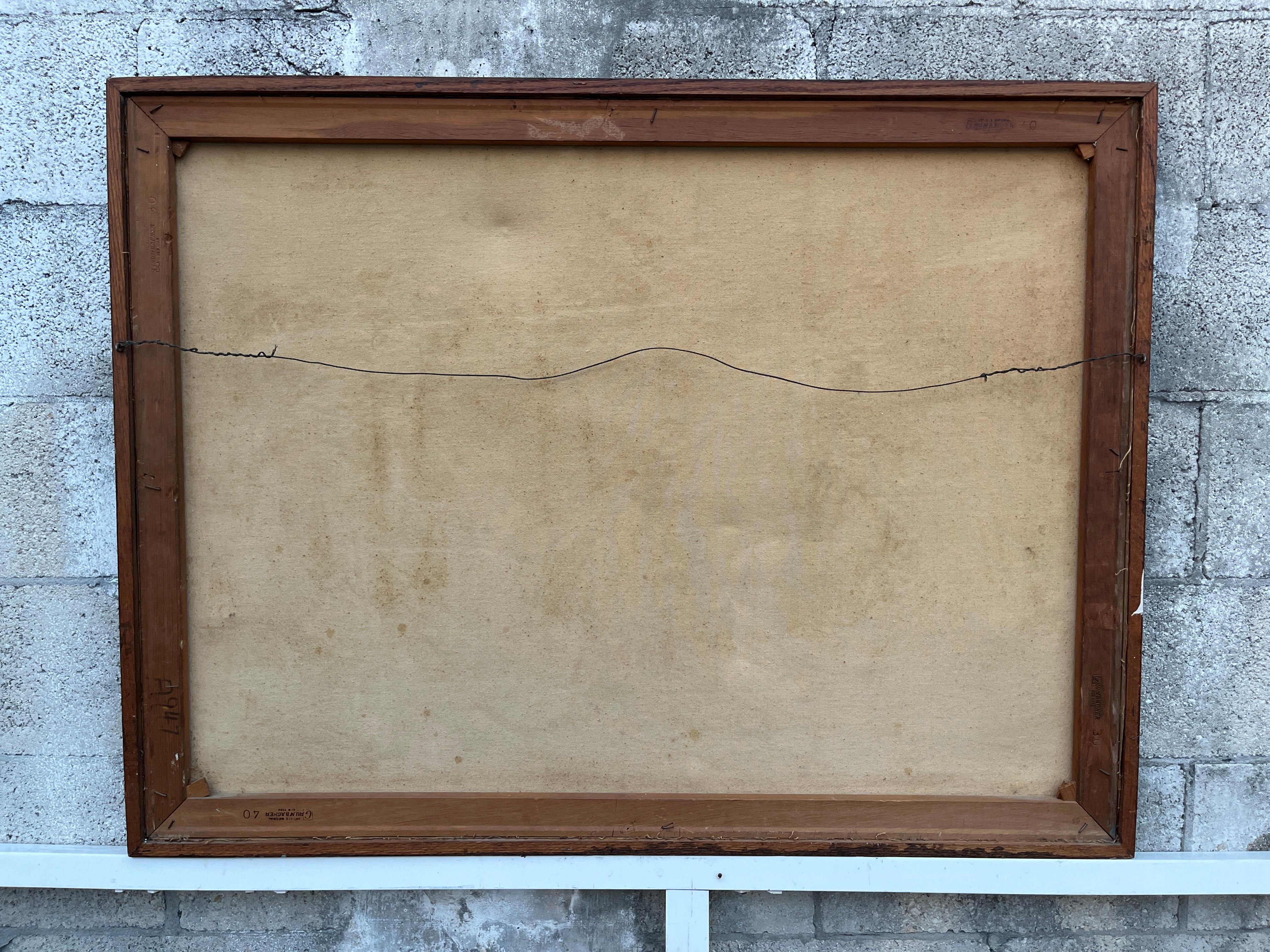 Abstraktes Mid Century Modernes gerahmtes Original Ölgemälde auf Leinwand. Circa 1960er Jahre im Angebot 11