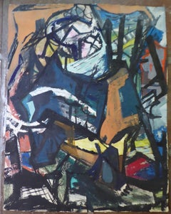 Abstract Mid Century Modern Painting Heavy Paper Unknown New York Artist 1950s