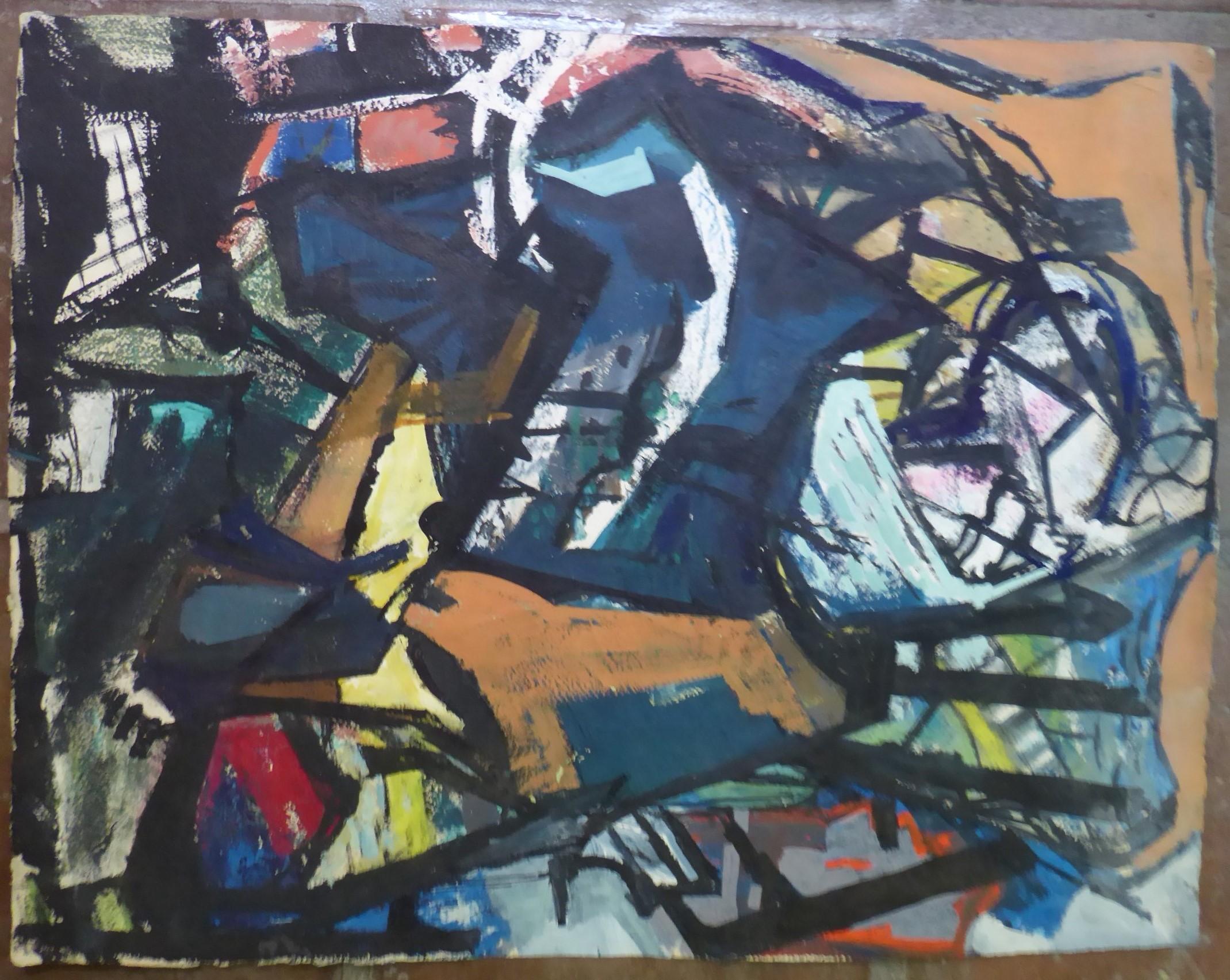 Carta Pittura astratta della metà del secolo scorso su carta pesante Artista sconosciuto di New York del 1950 in vendita