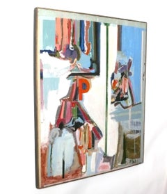 Pintura Abstracta Moderna de Mediano Siglo Firmada Wiggen 44" x 36"