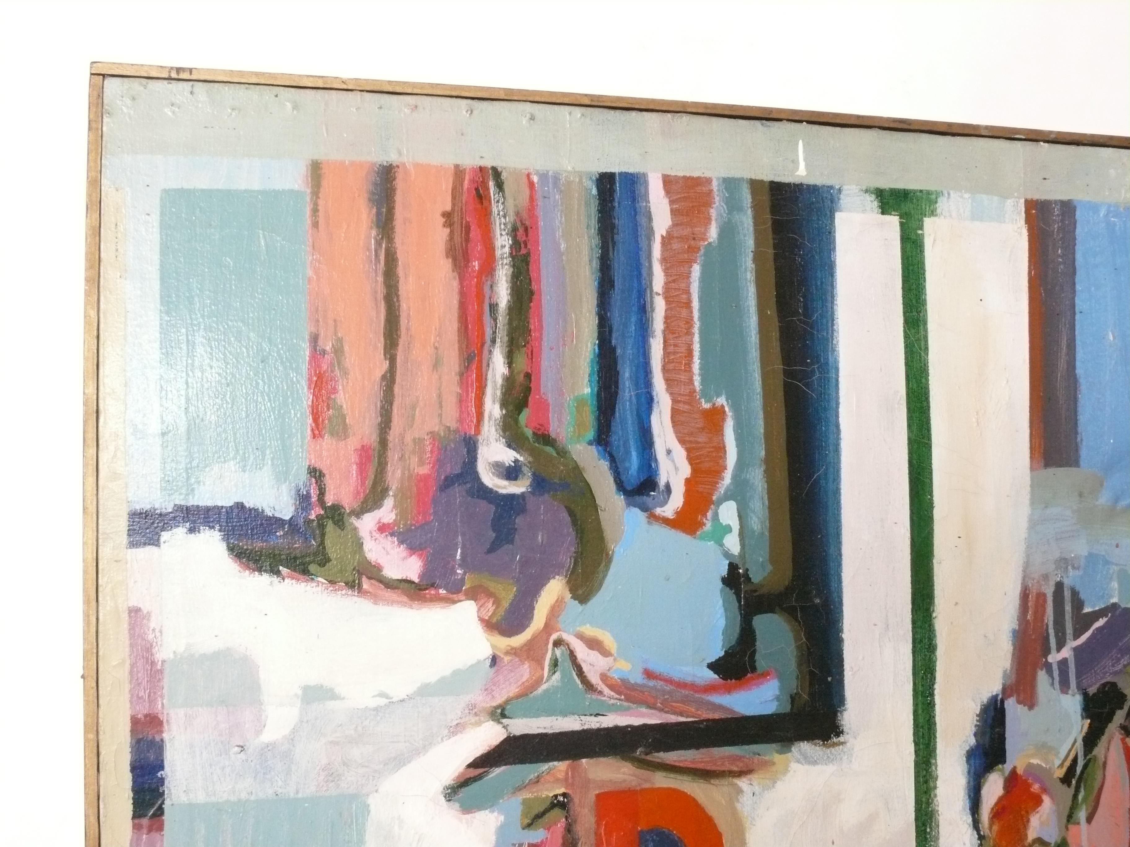 Abstrakte Mid Century Modern Gemälde signiert Wiggen 44