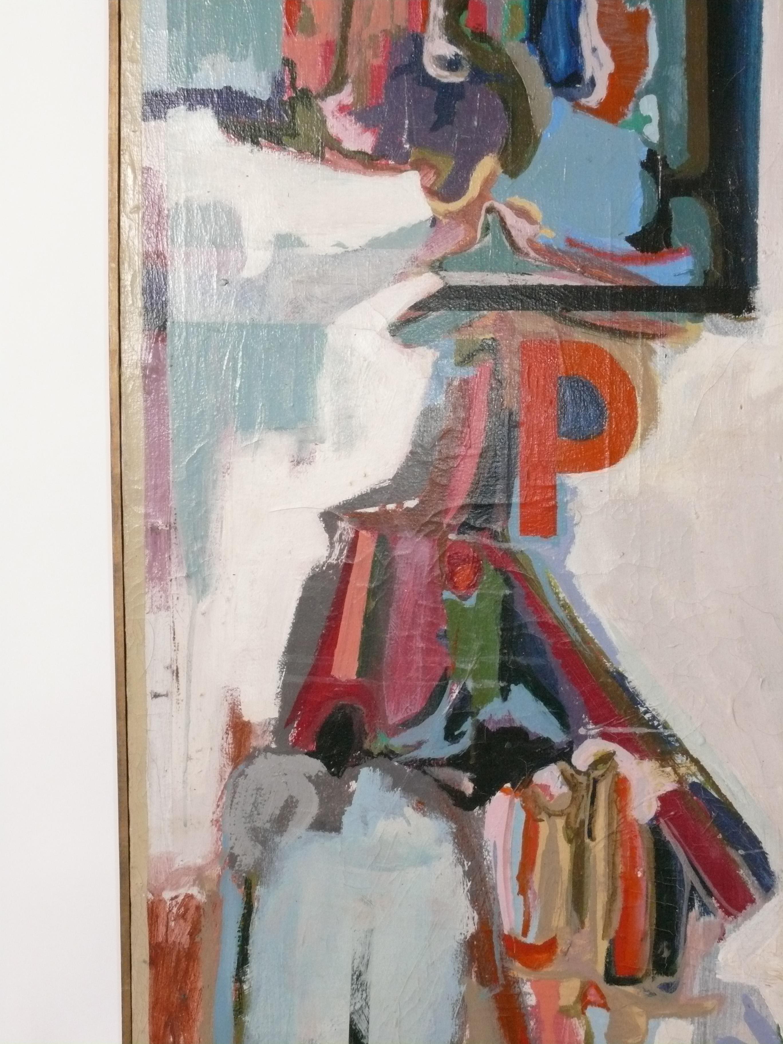 Abstrakte Mid Century Modern Gemälde signiert Wiggen 44