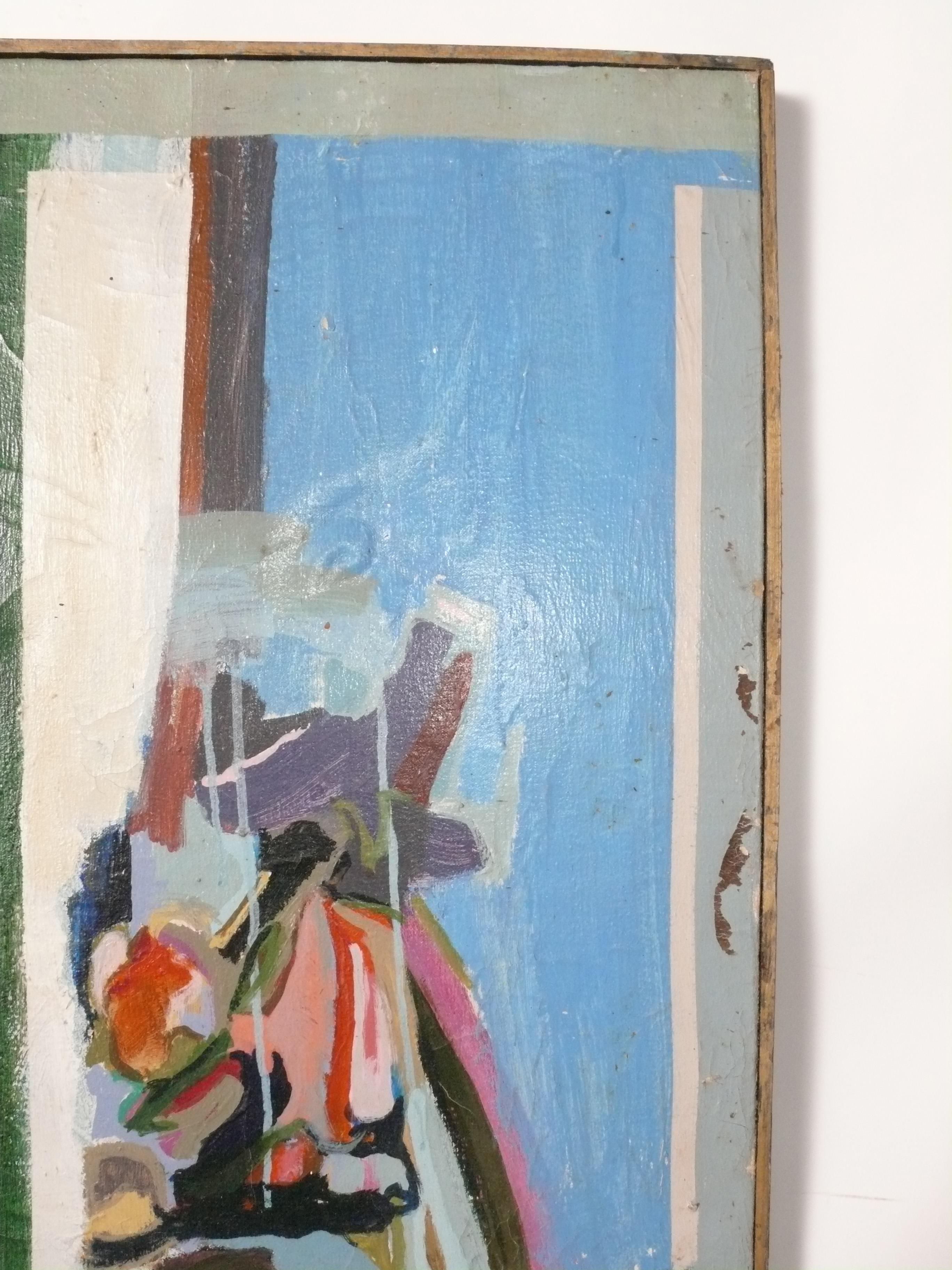 Abstrakte Mid Century Modern Gemälde signiert Wiggen 44