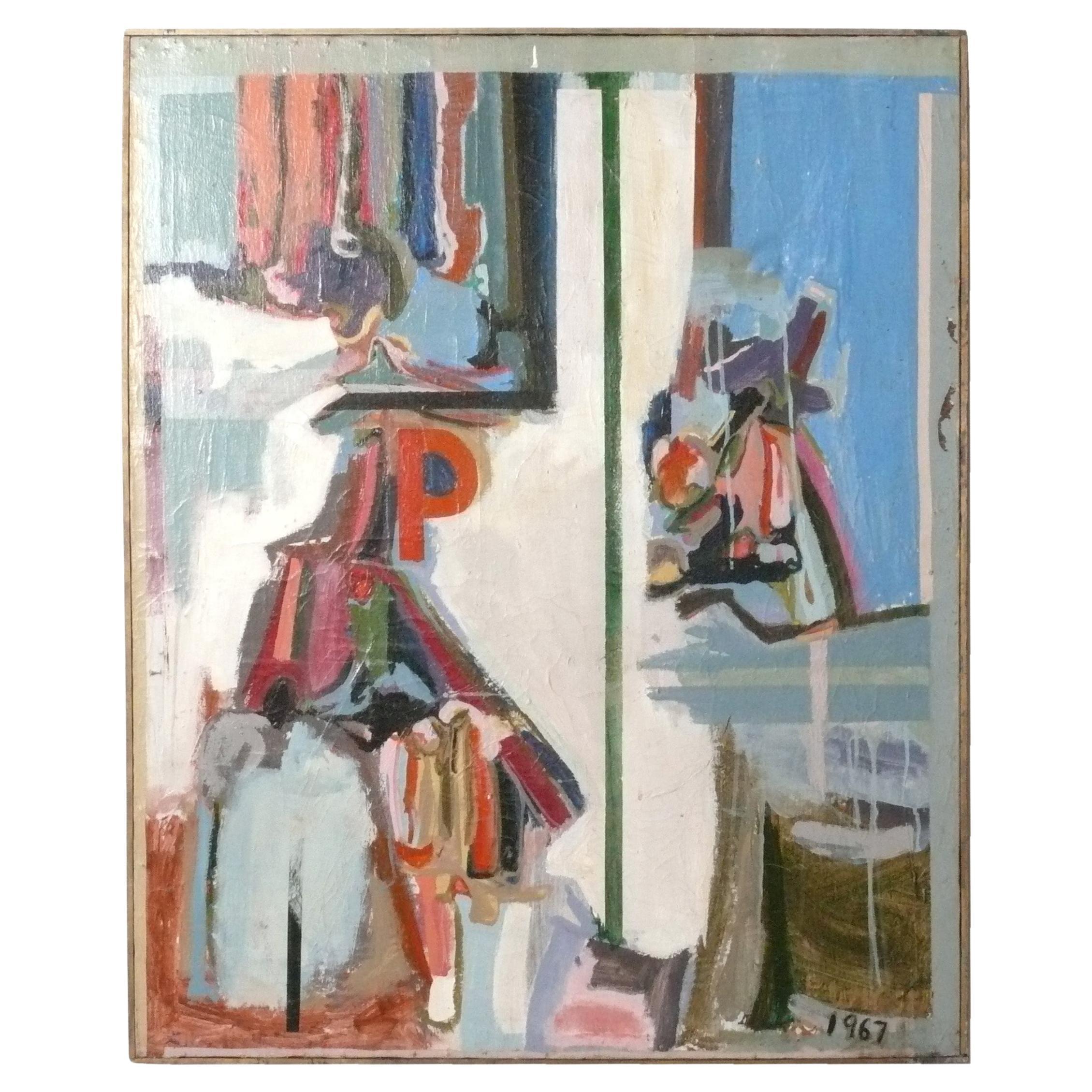 Abstrakte Mid Century Modern Gemälde signiert Wiggen 44" x 36"