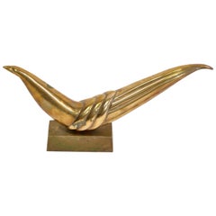 Abstract Mid-Century Modern Patinated Brass Bird on Bronze Base