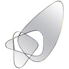 Abstract Mid-Century Modern Wall Sculpture Mirror with Brass Frame