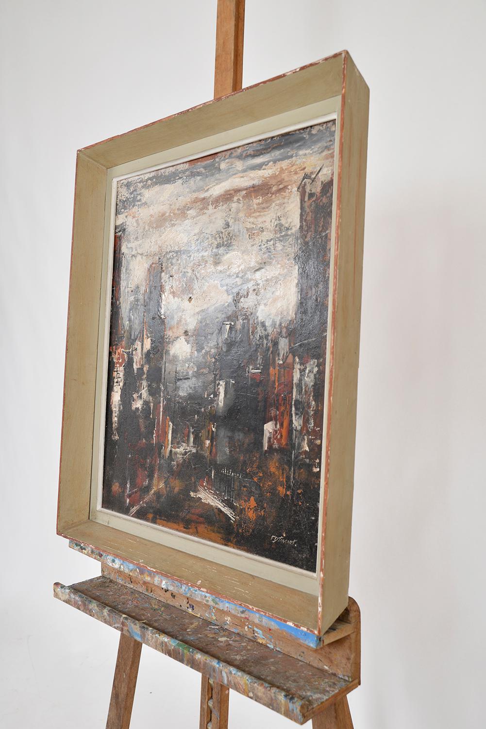 British Abstract Midcentury Oil Painting on Board Industrial Scene by F. David Taggart For Sale