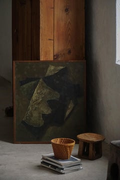 Pittura astratta a pastello a olio della metà del secolo scorso, artista danese, cornice in Wood patinato