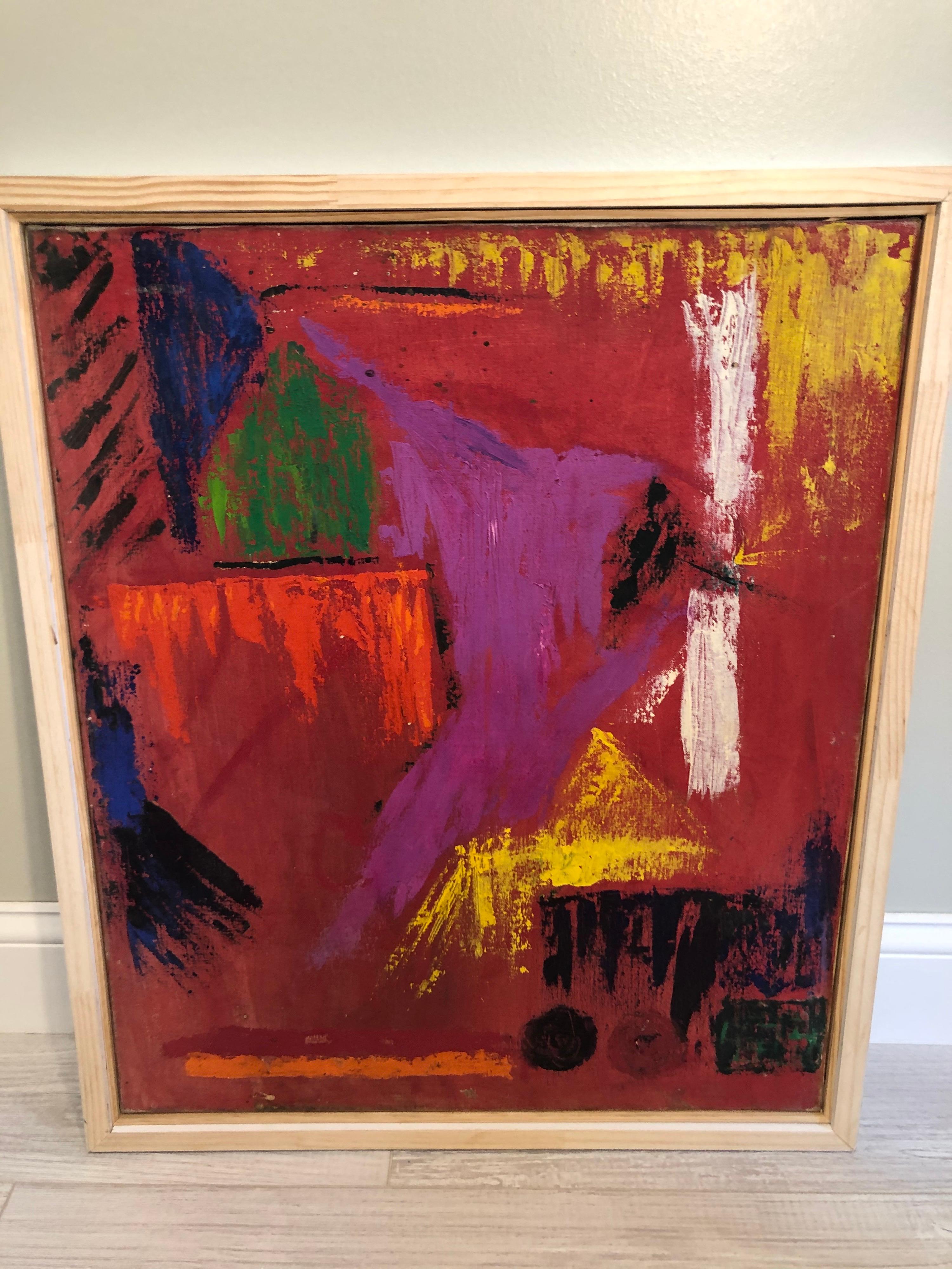Abstract Mid Century on Canvas In Good Condition For Sale In Redding, CT