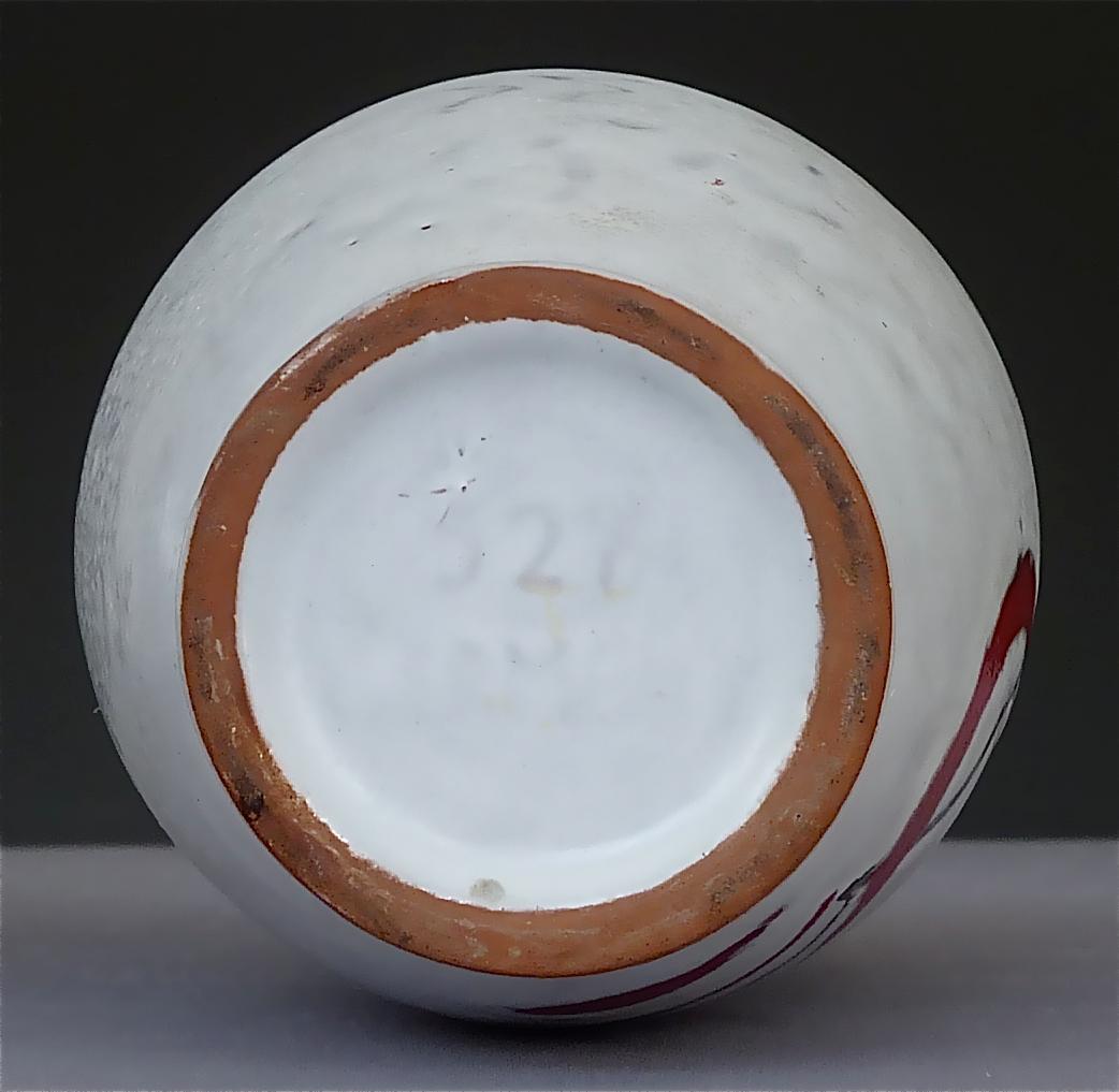 Abstrakte Midcentury Art Keramik Vase und Schale Gambone Miro Stil Weiß Rot 1950s im Angebot 3