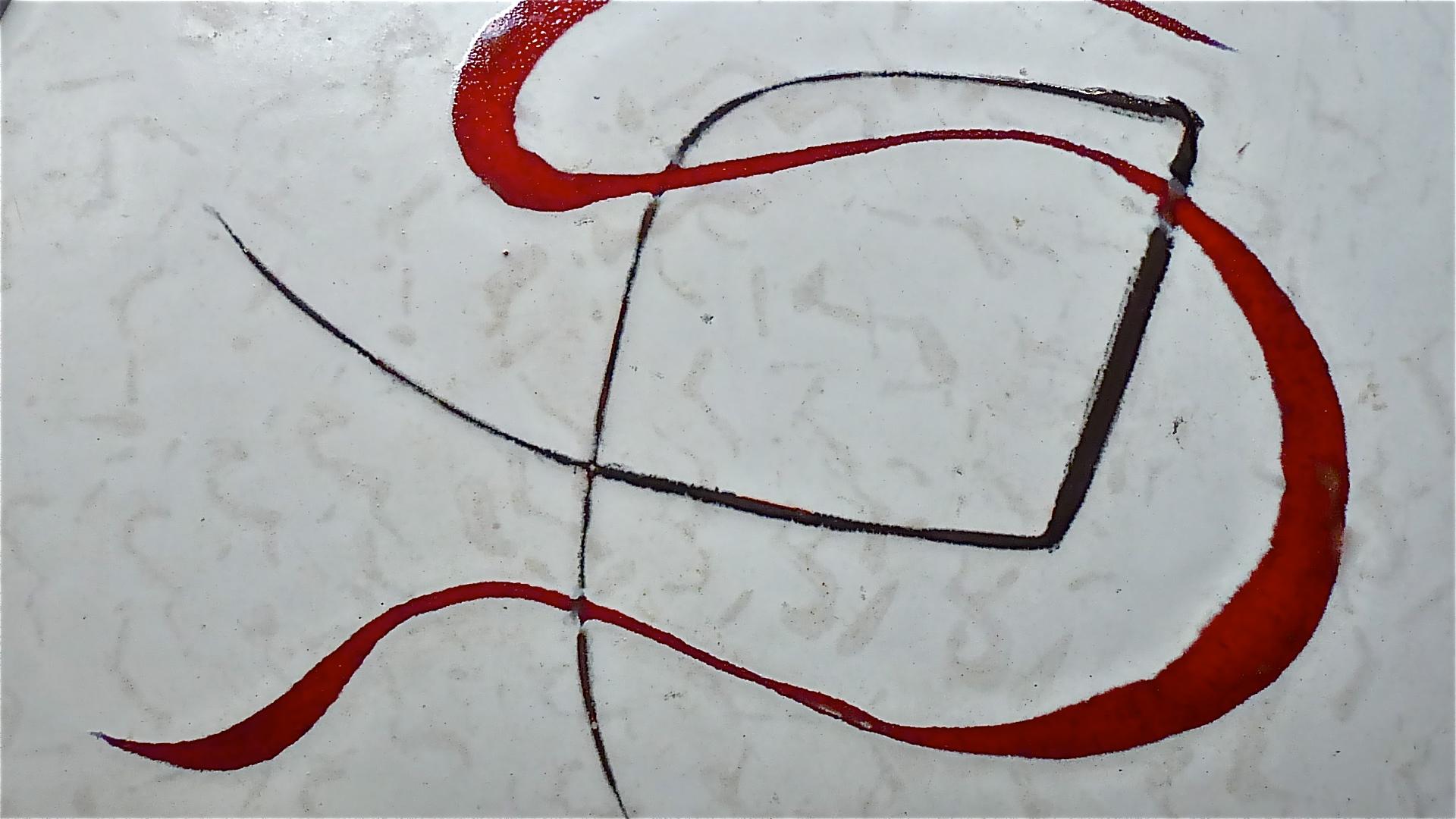 Abstrakte Midcentury Art Keramik Vase und Schale Gambone Miro Stil Weiß Rot 1950s im Angebot 8