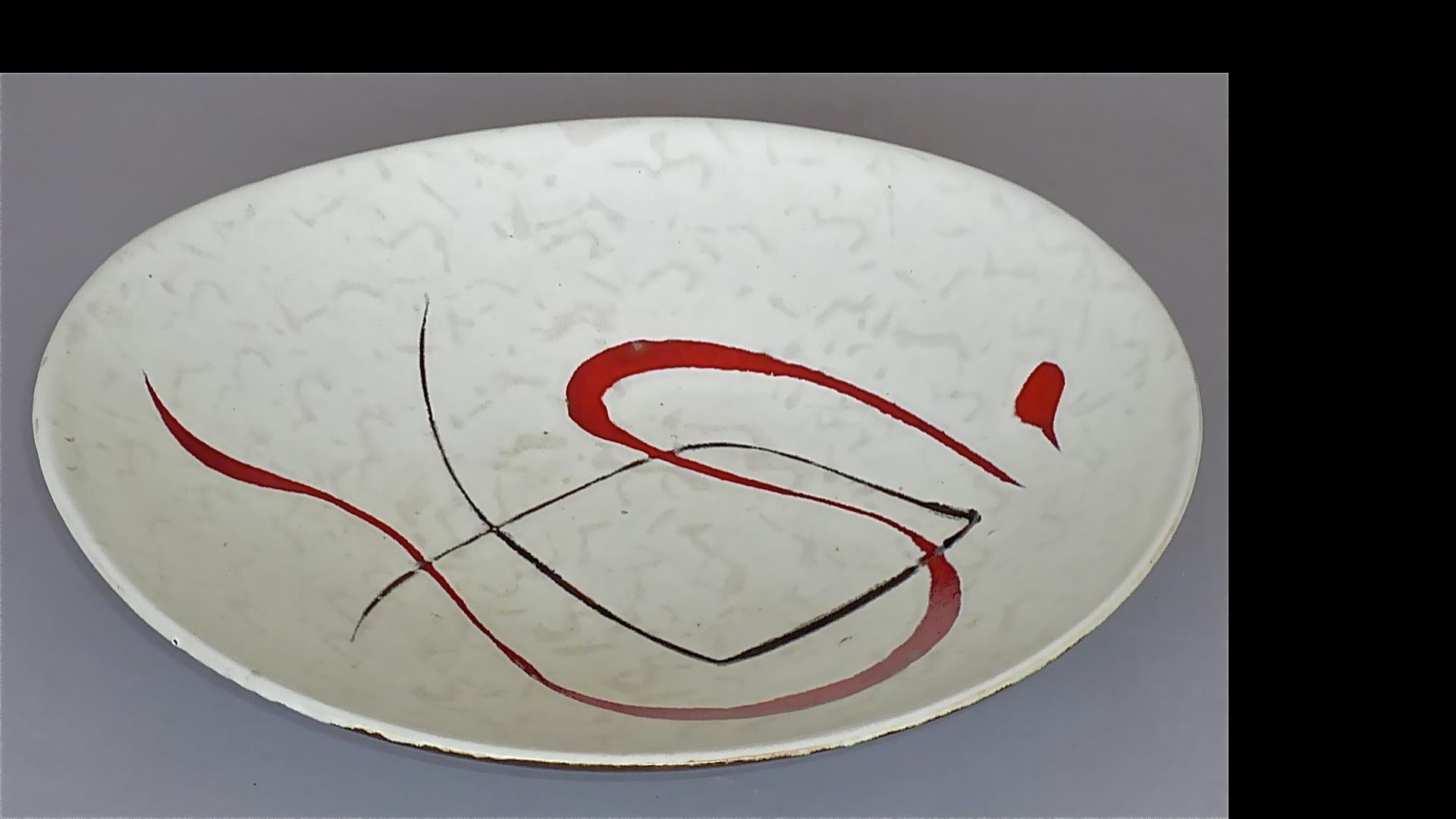 Abstract Midcentury Art Ceramic Vase and Bowl Gambone Miro Style White Red 1950s For Sale 10
