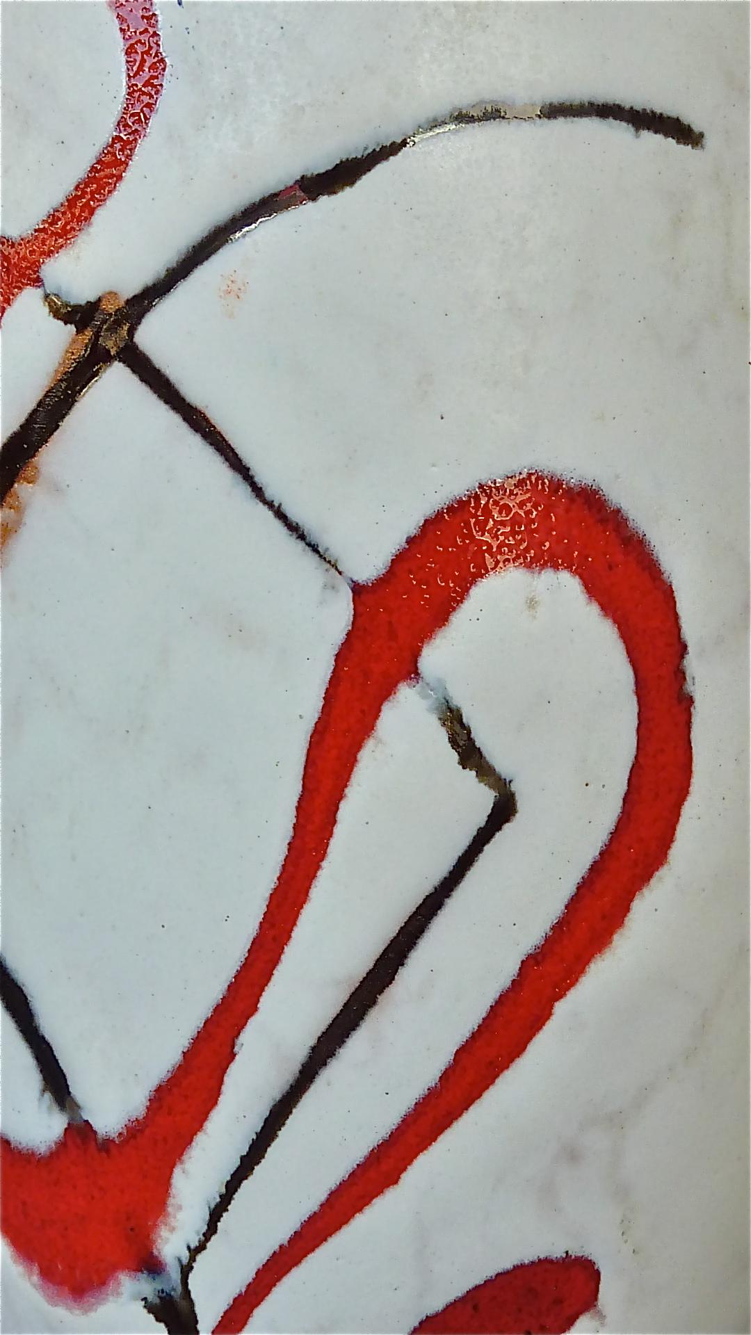 Abstrakte Midcentury Art Keramik Vase und Schale Gambone Miro Stil Weiß Rot 1950s (Italienisch) im Angebot