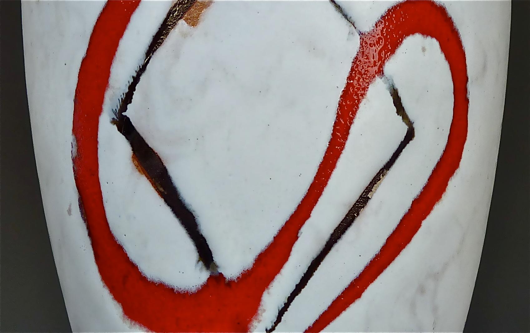 Abstrakte Midcentury Art Keramik Vase und Schale Gambone Miro Stil Weiß Rot 1950s im Zustand „Gut“ im Angebot in Nierstein am Rhein, DE