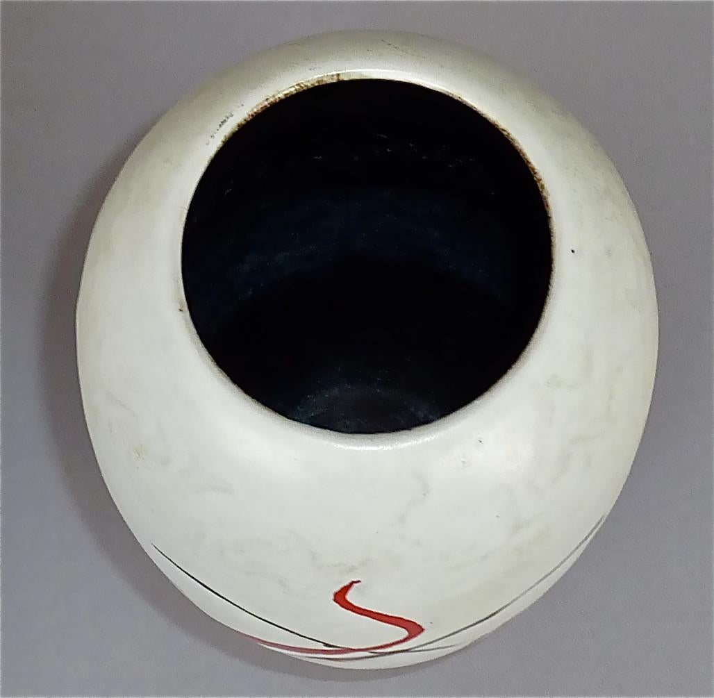 Abstract Midcentury Art Ceramic Vase and Bowl Gambone Miro Style White Red 1950s For Sale 1