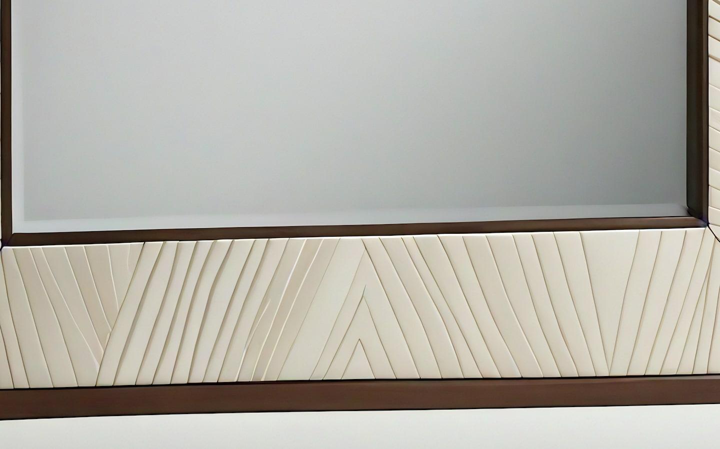 Wood Abstract Mirror Inspired by Art Deco, Handcrafted by Artisanal For Sale