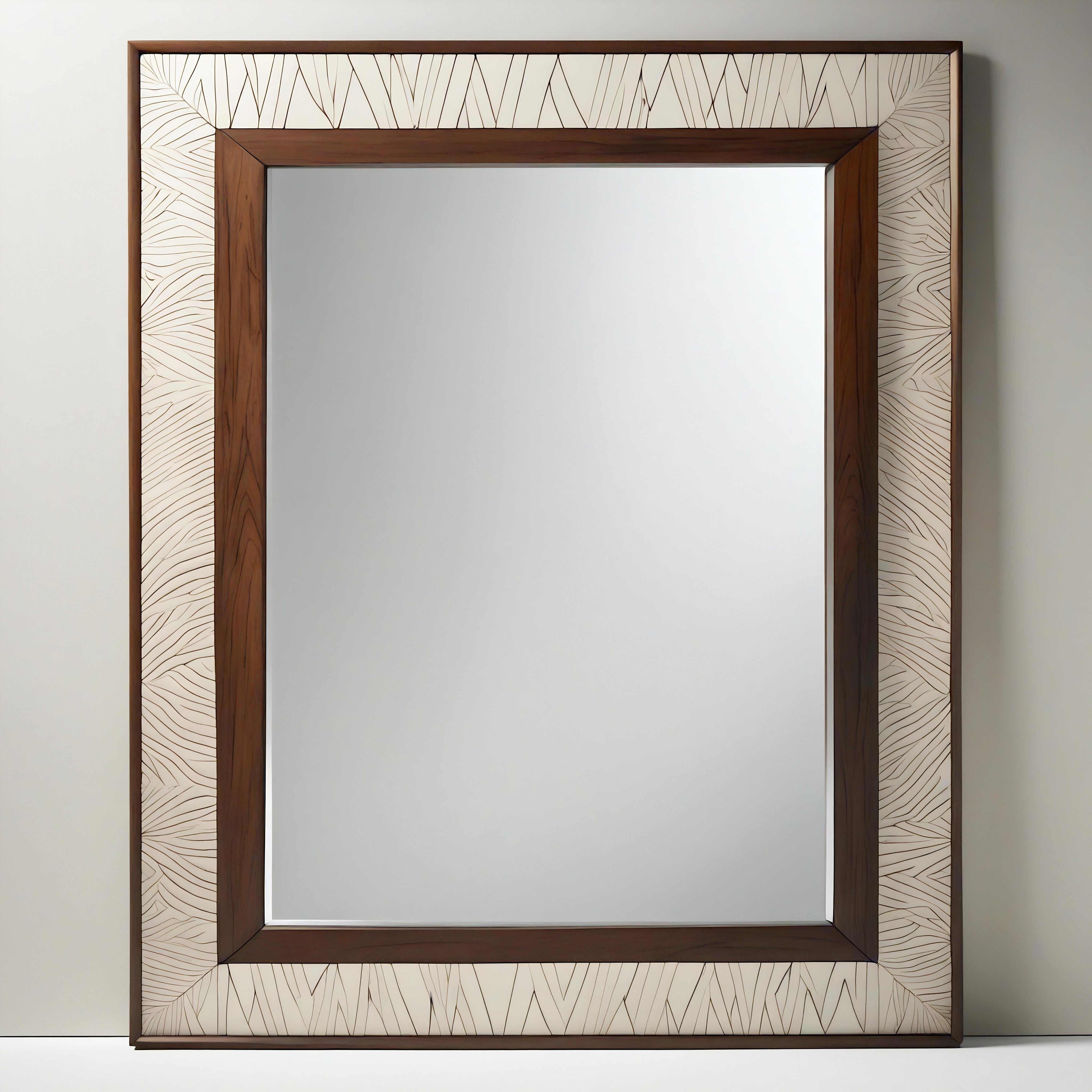 Wood Abstract Mirror Inspired by Art Deco, Handcrafted by Artisanal For Sale