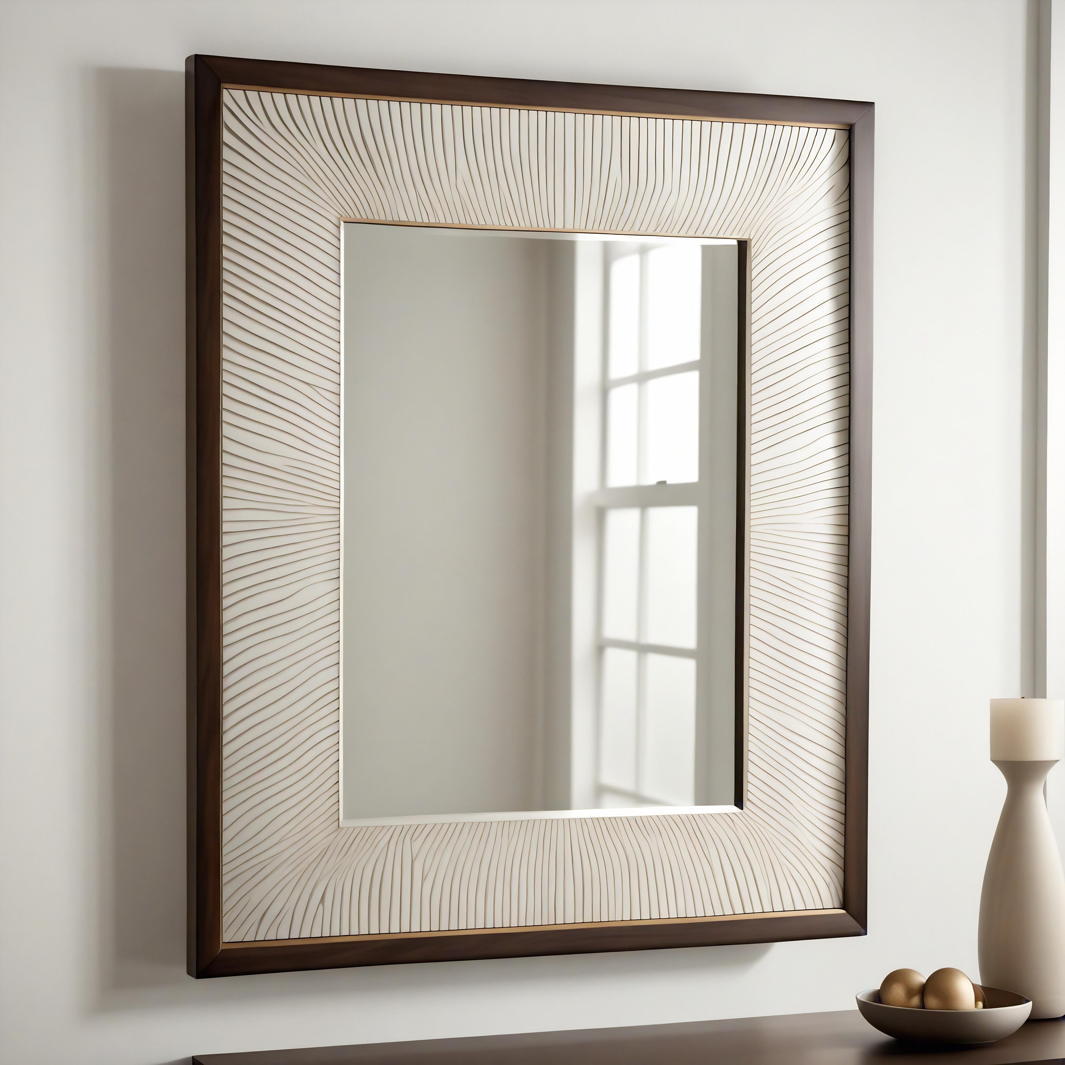 Wood Abstract Mirror Inspired by Art Deco, Handcrafted by Artisanal For Sale