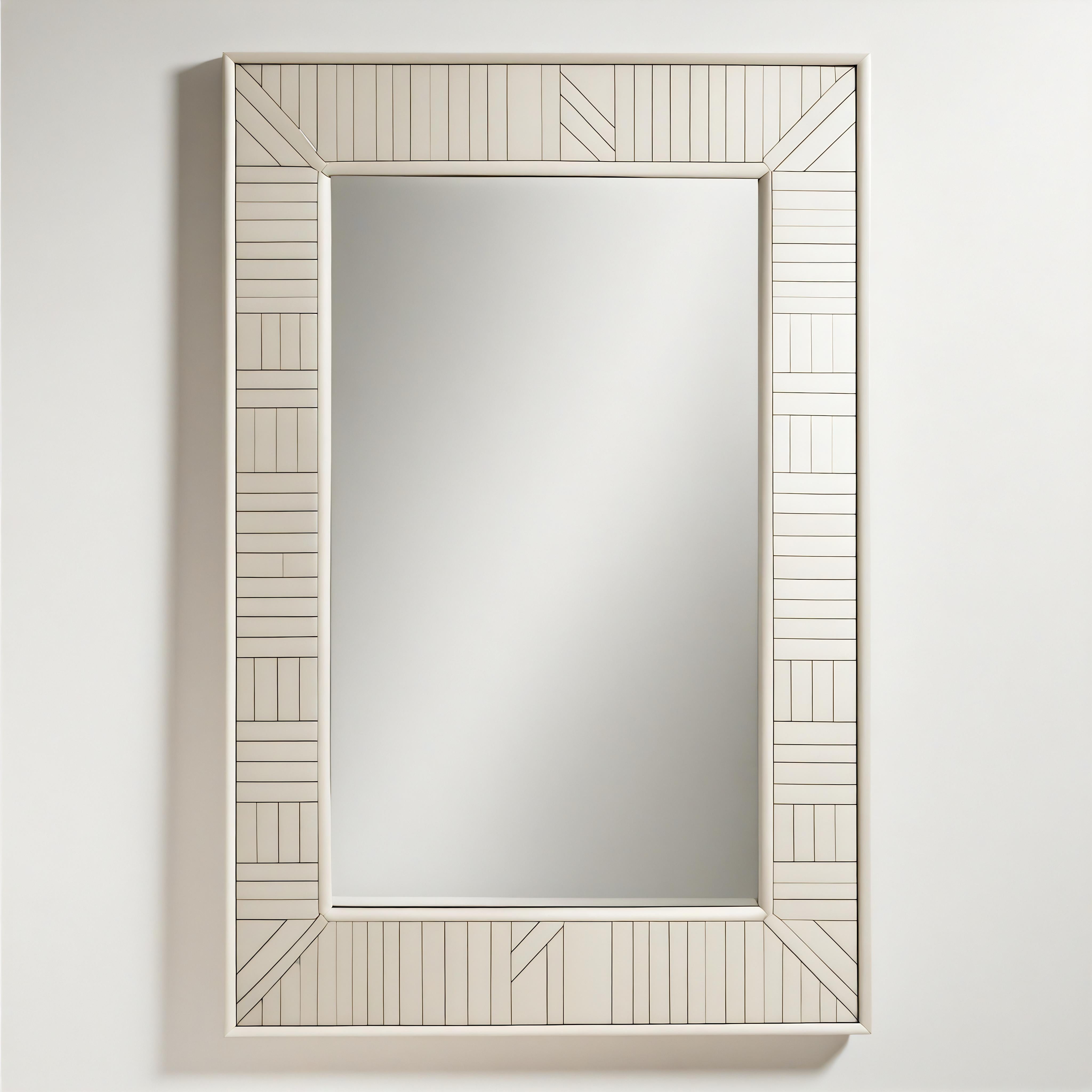 Wood Abstract Mirror Inspired by Art Deco, Handcrafted by Artisanal For Sale
