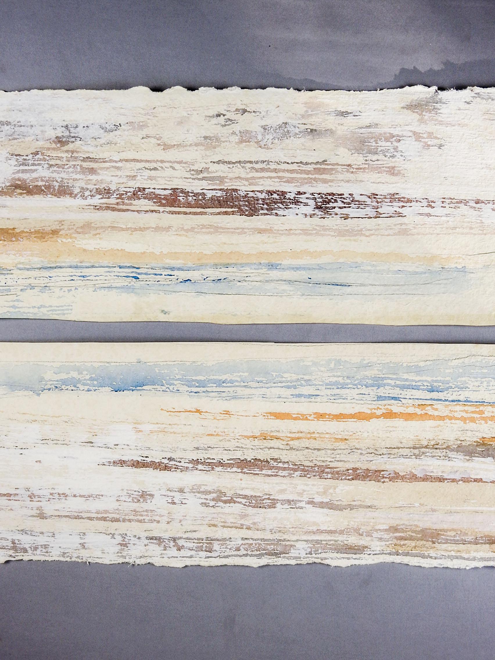 American Abstract Mixed Media Coastal Scene Diptych For Sale