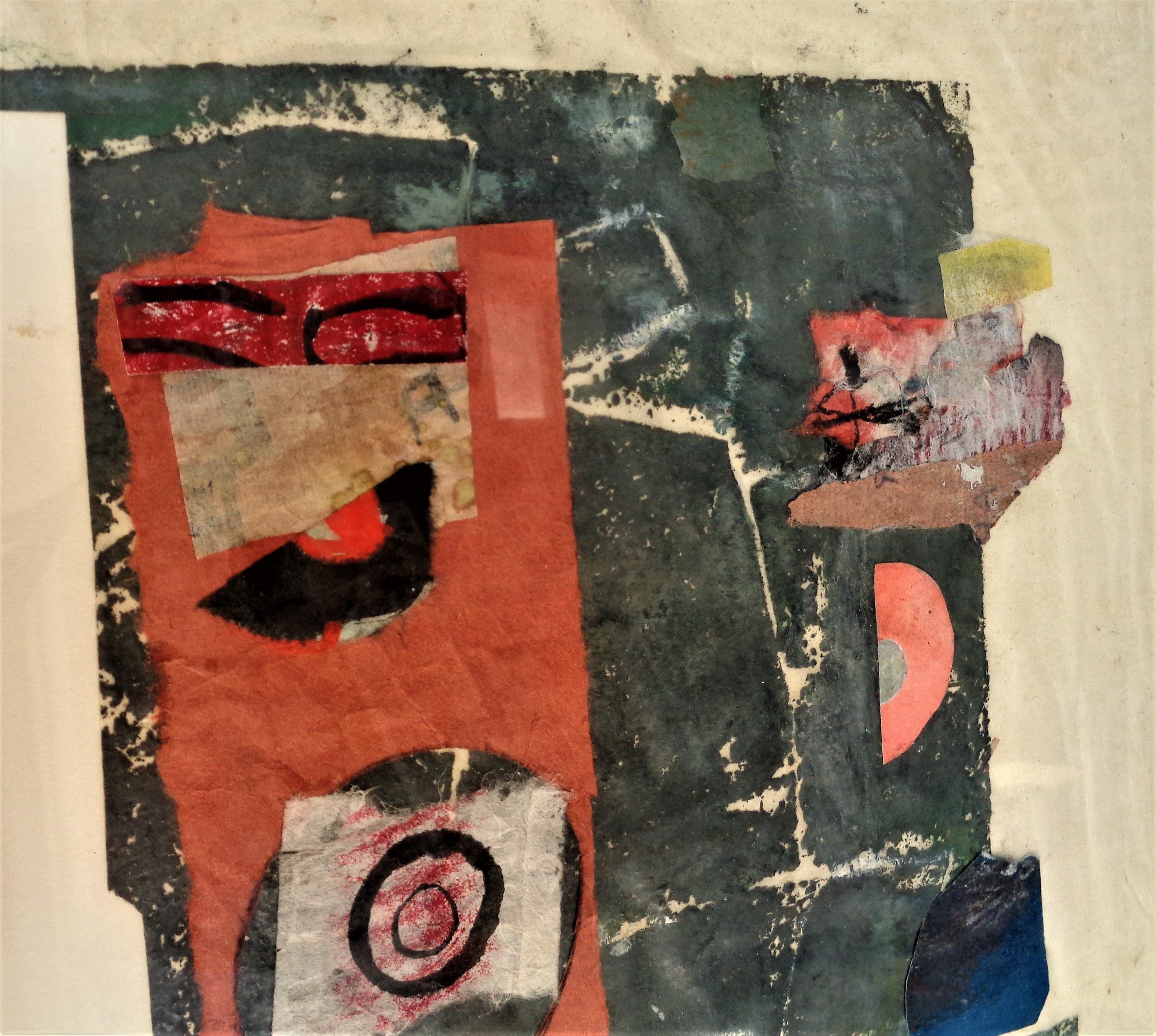 Abstract mixed media collage painting ( hand cut, hand painted paper ) by Hilda Altschule Coates ( Russian - American 1900 - 1983 ) well listed Bauhaus trained artist. Hand ink signed lower right H. Altschule - '71 & pencil signed '73. Great