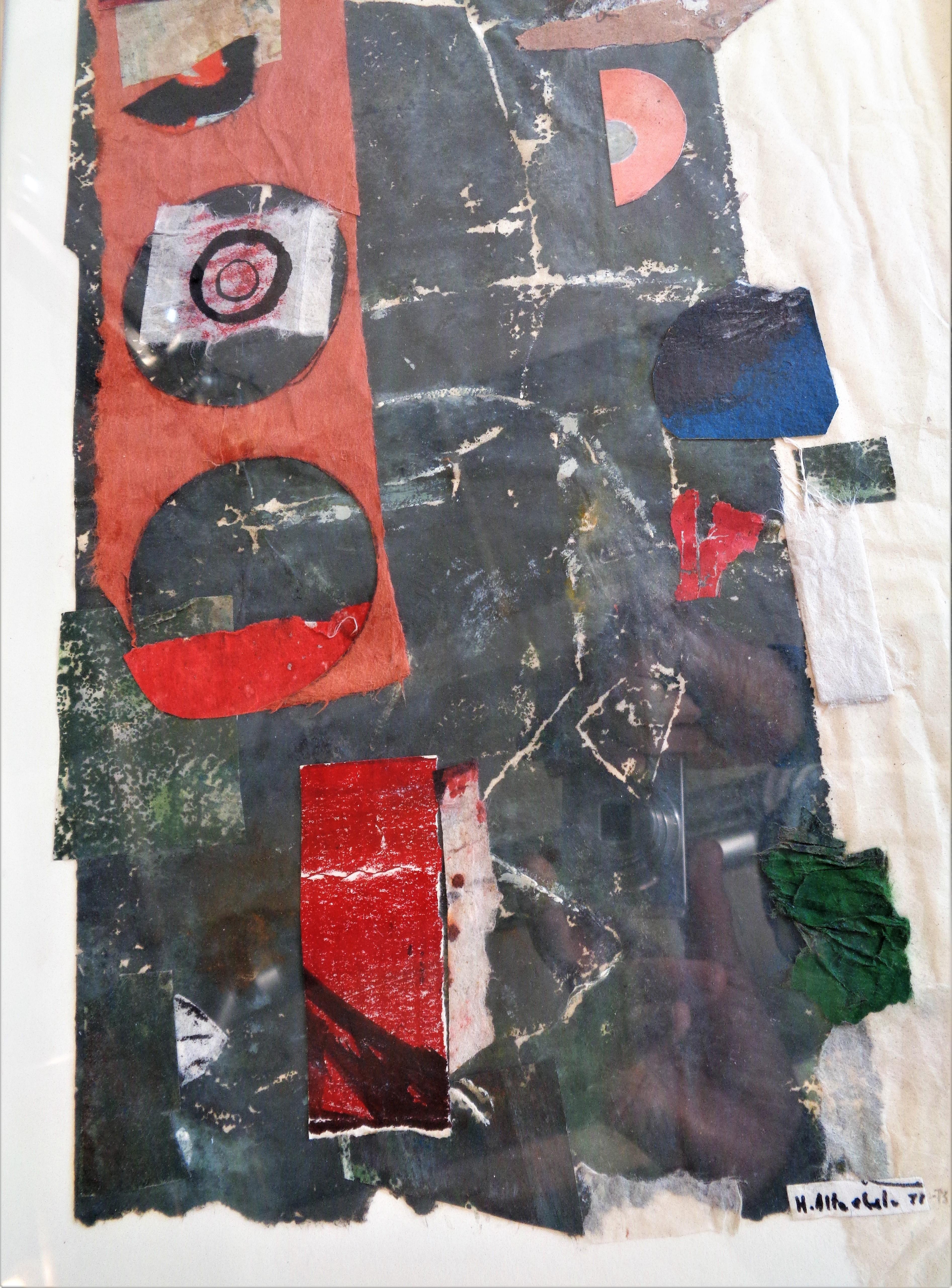 Hand-Crafted Abstract Mixed Media Collage Painting by Hilda Altschule, 1971