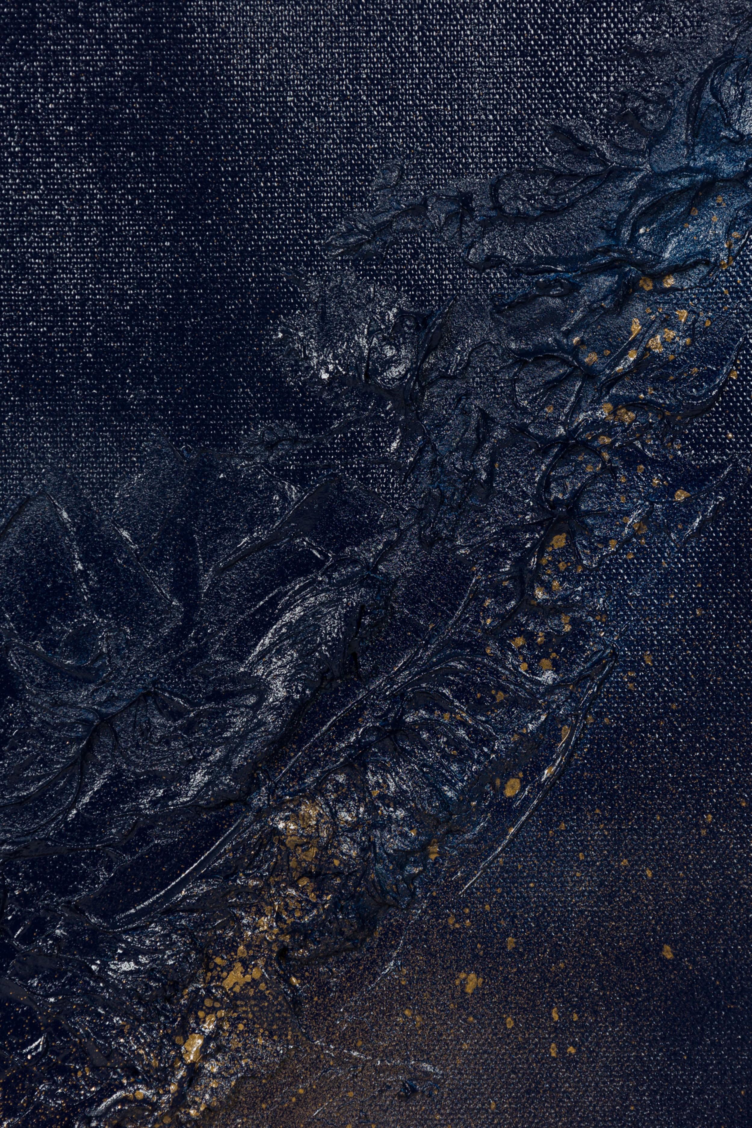 Abstraktes Diptychon in Mischtechnik in Gold & Blau Texturierte Gemälde auf Leinwand im Angebot 3