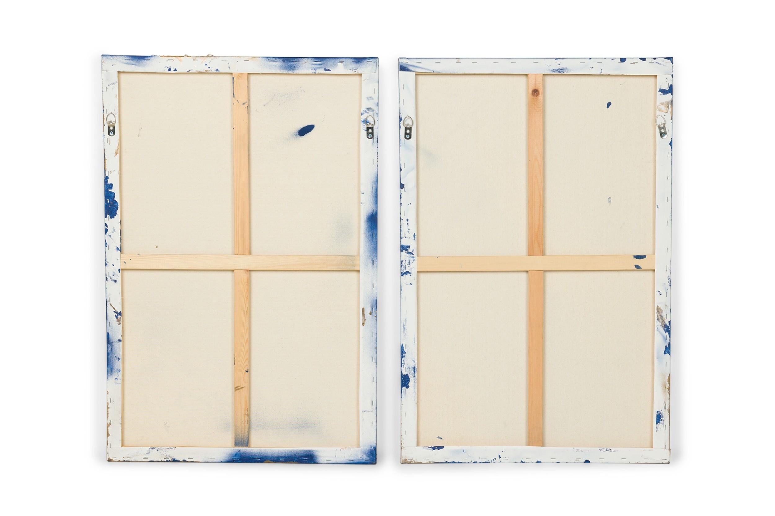 Abstraktes Diptychon in Mischtechnik in Gold & Blau Texturierte Gemälde auf Leinwand im Angebot 5