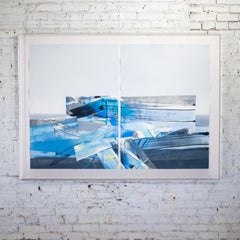 Abstract Mixed Media Large Scale 2D Diptych Paper Art by C. Robert Boreman