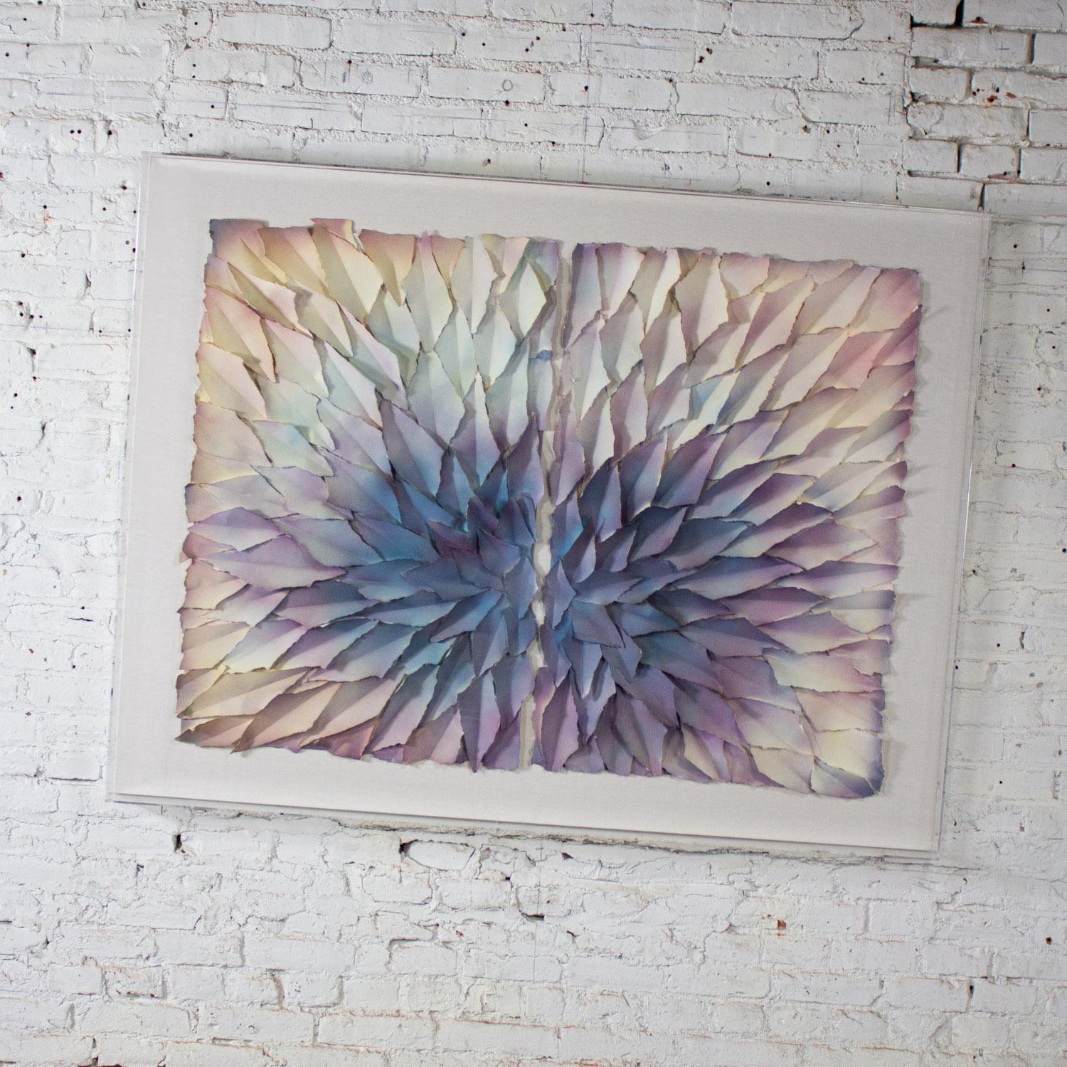 Moderne Abstrait Mixed Media Monumental 3D Diptyque Pétales de papier peints et déchirés Art mural en vente
