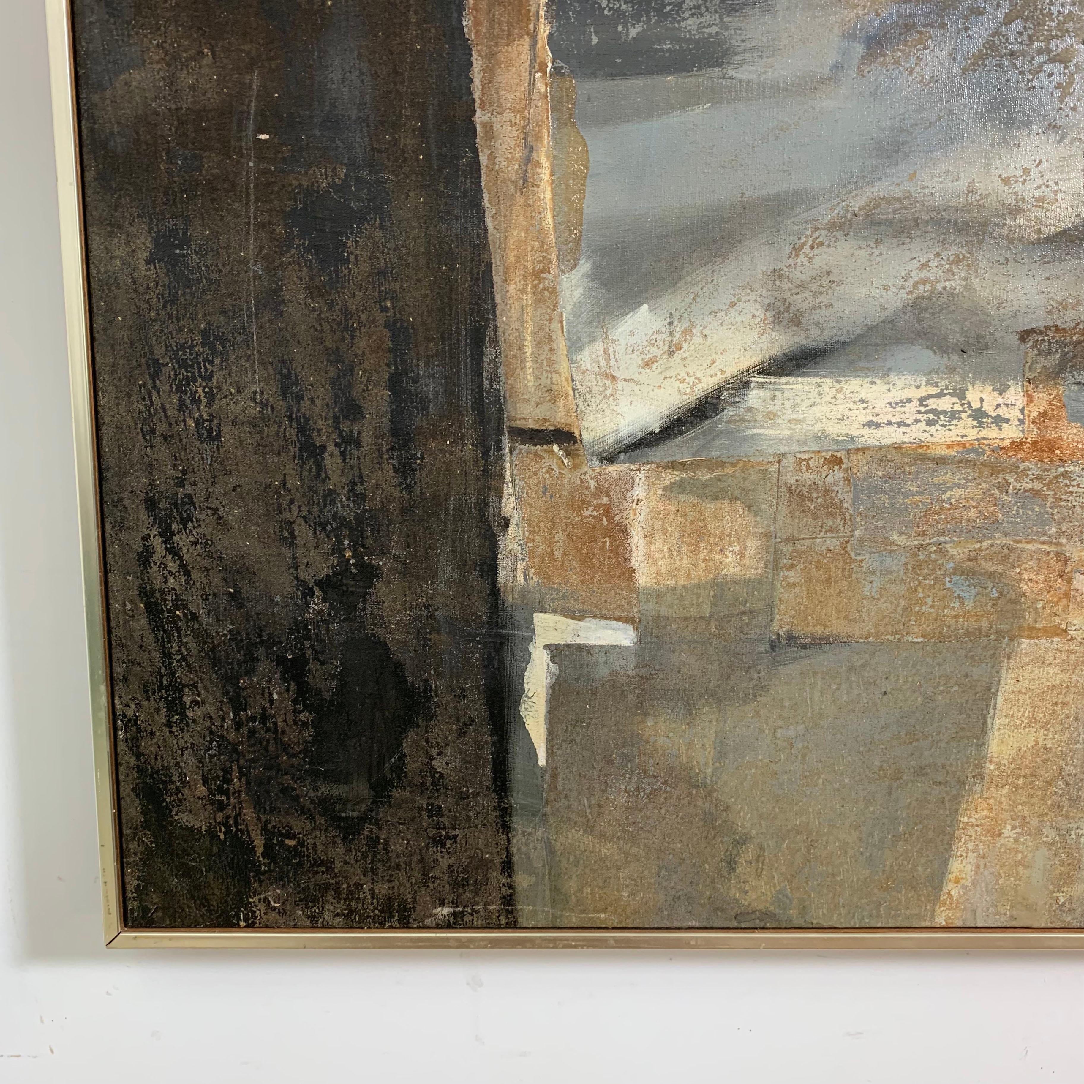 Abstract Mixed Media on Canvas by Alfred Wunderlich Circa 1970s In Good Condition In Peabody, MA