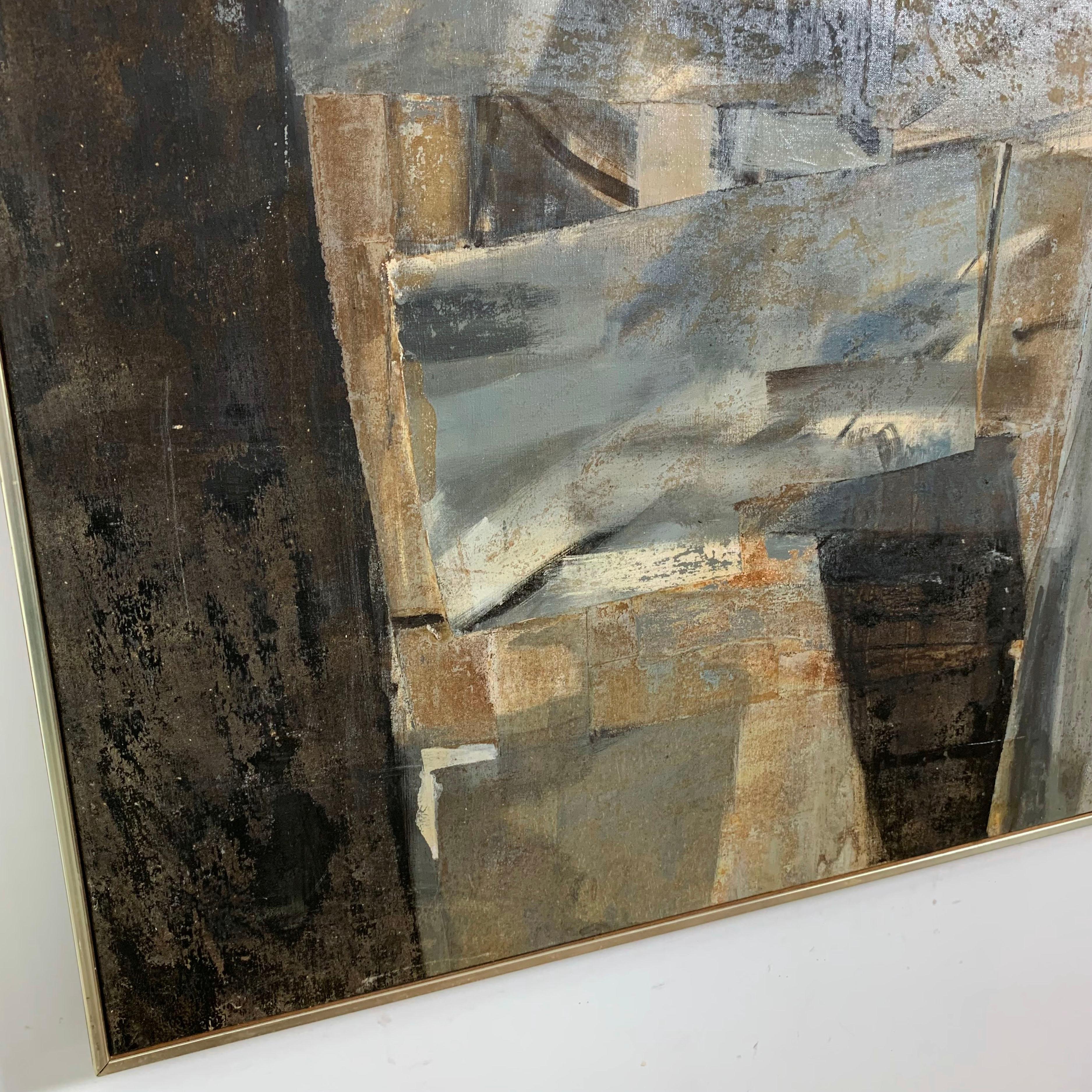 Paint Abstract Mixed Media on Canvas by Alfred Wunderlich Circa 1970s