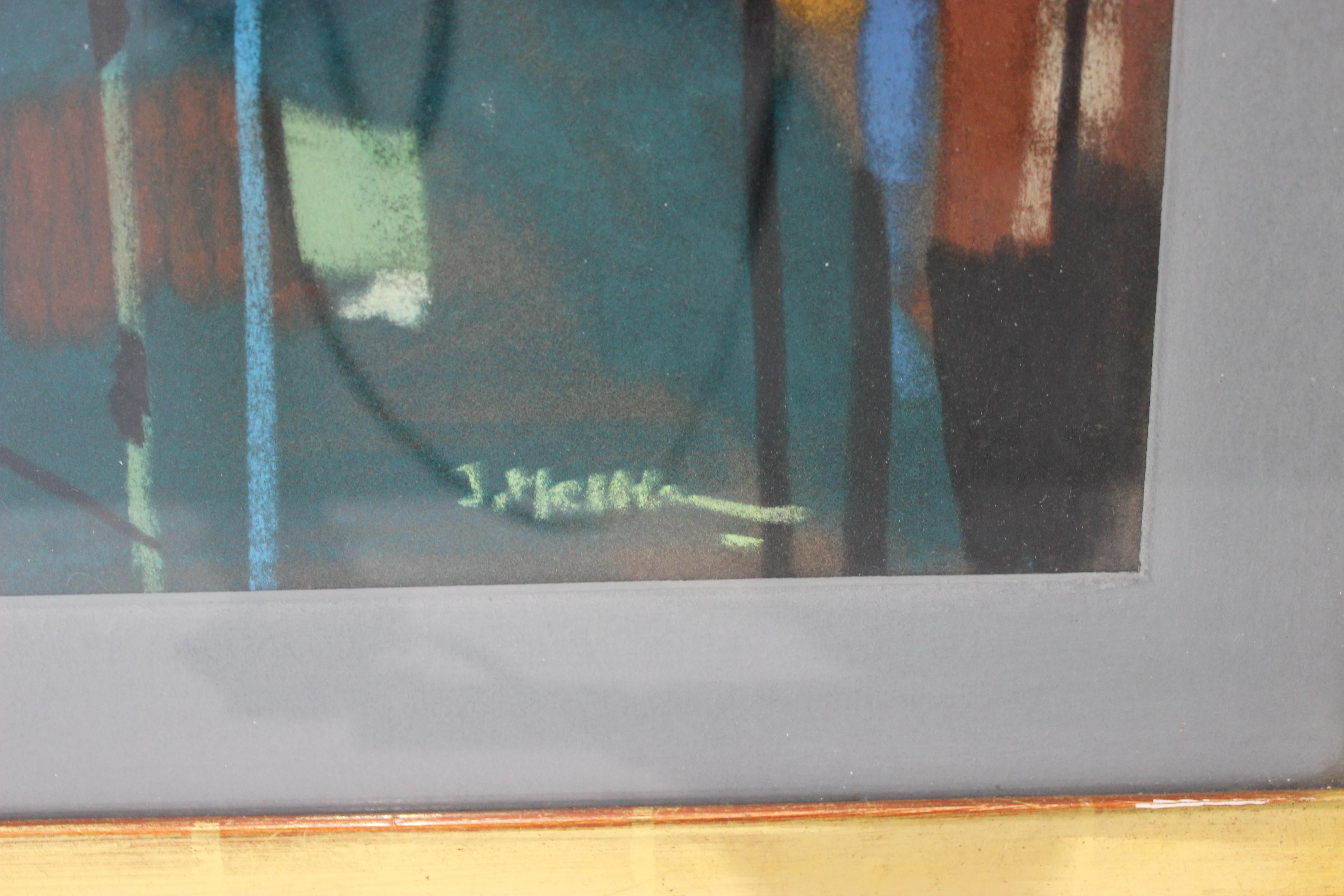Abstraktes mehrfarbiges Mischtechnik-Gemälde Rot-Gold-Schwarz, Ende 20. Jahrhundert, aus einem Nachlass in Palm Beach.

Die Rückseite zeigt, dass diese ursprünglich von einem Besitzer in Stockholm ausgestellt wurde.

Die Malerei wird