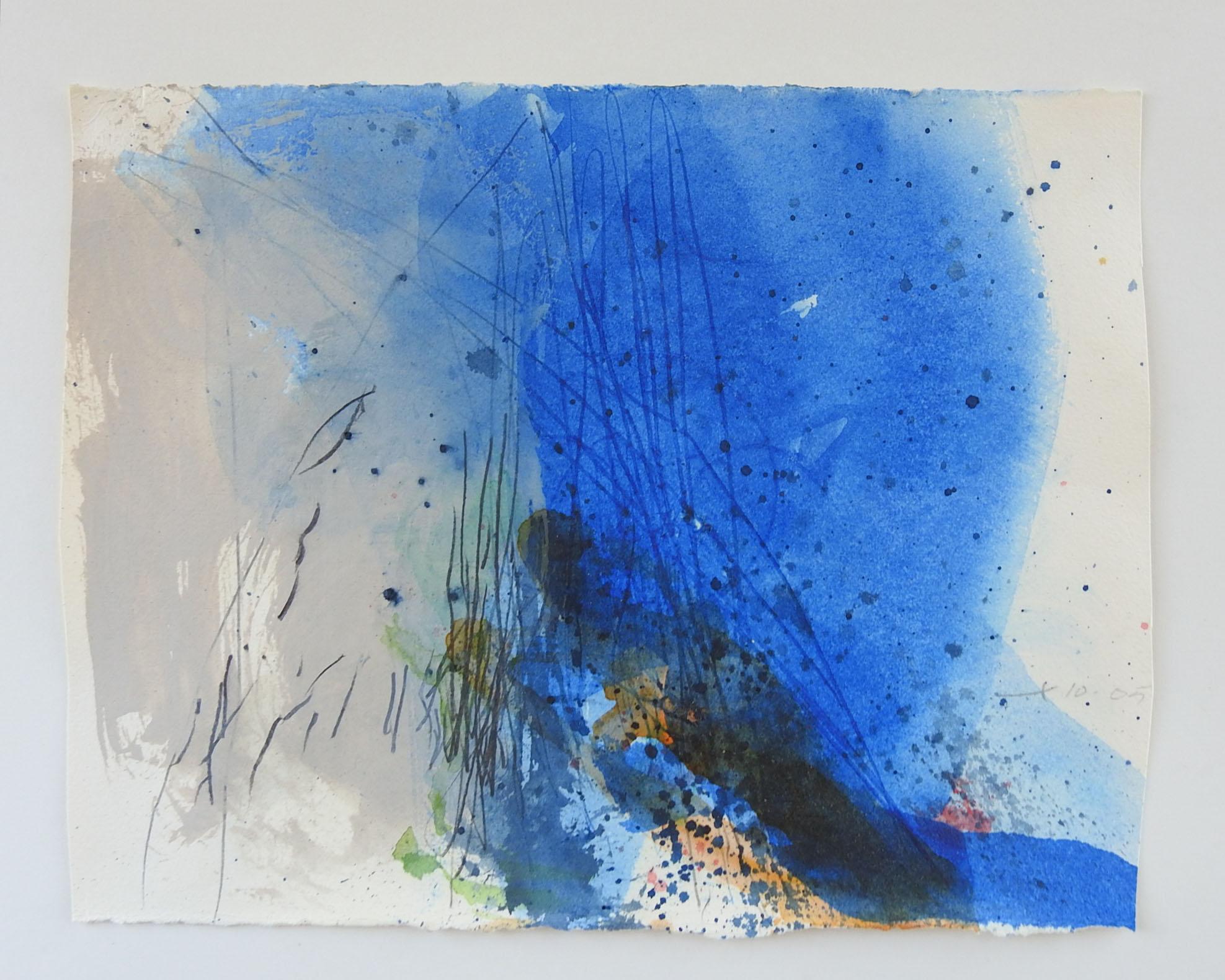 Vintage Aquarell und Mischtechnik abstrakte Malerei von Künstler George Turner ( 1943-2014) Illinois.  auf Aquarellpapier. Das Werk ist in der rechten unteren Ecke mit Bleistift signiert und datiert. Ungerahmt, ungleichmäßiger Randbeschnitt.