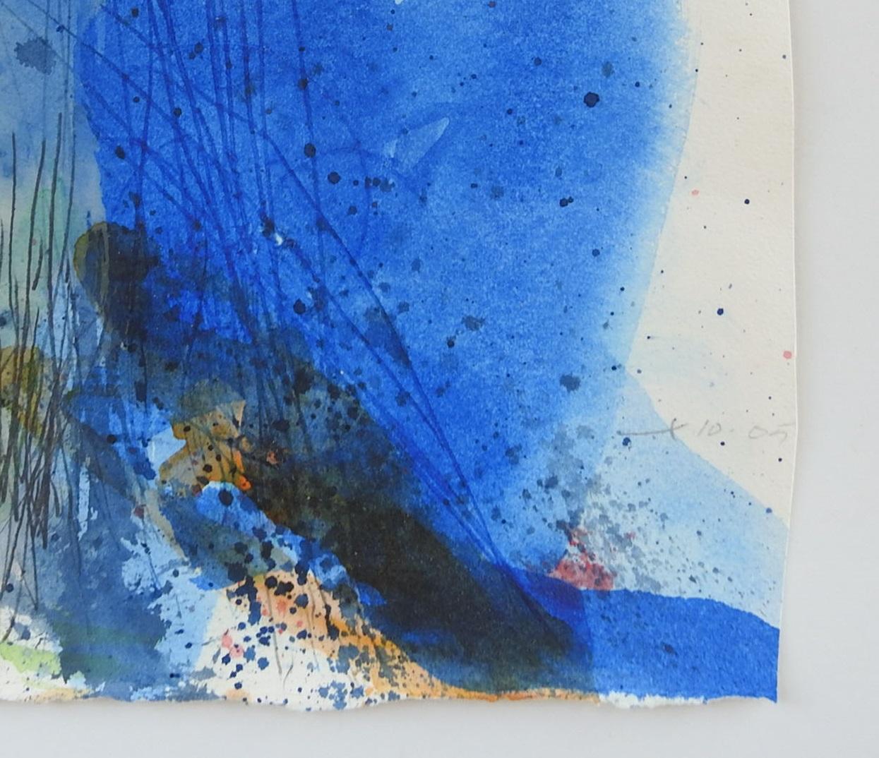 Abstraktes Gemälde in Blau in Mischtechnik (amerikanisch) im Angebot