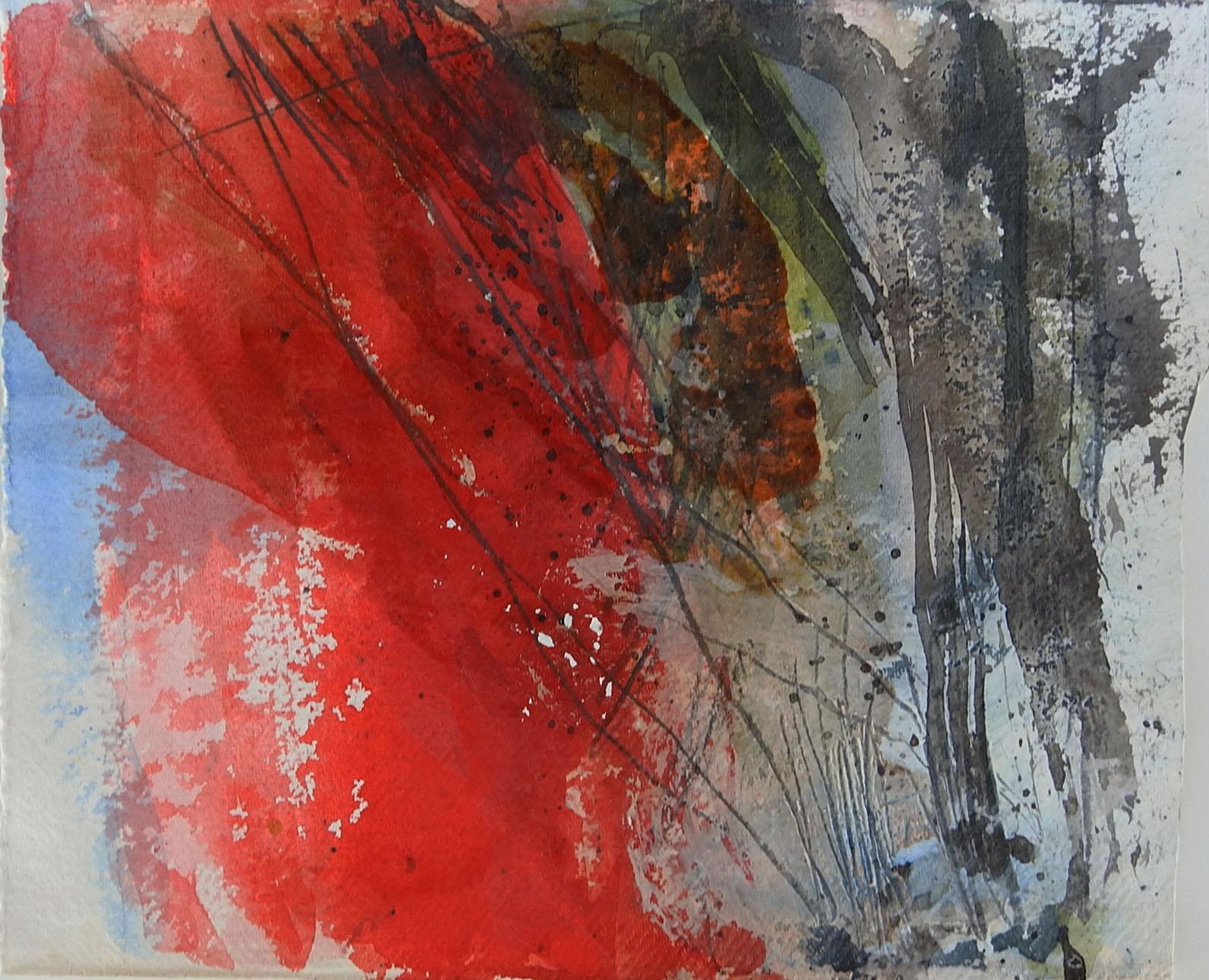 Moderne Peinture abstraite technique mixte rouge et grise de George Turner en vente