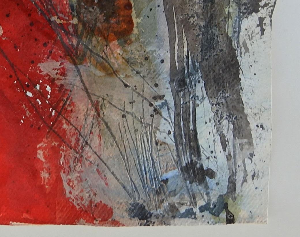 Américain Peinture abstraite technique mixte rouge et grise de George Turner en vente