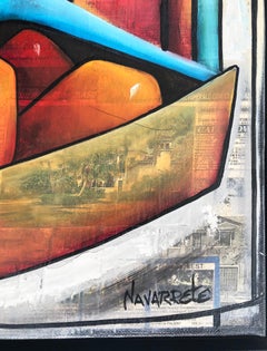 Abstract Mixed Media Painting, Juan Navarette Cuban-American Artist