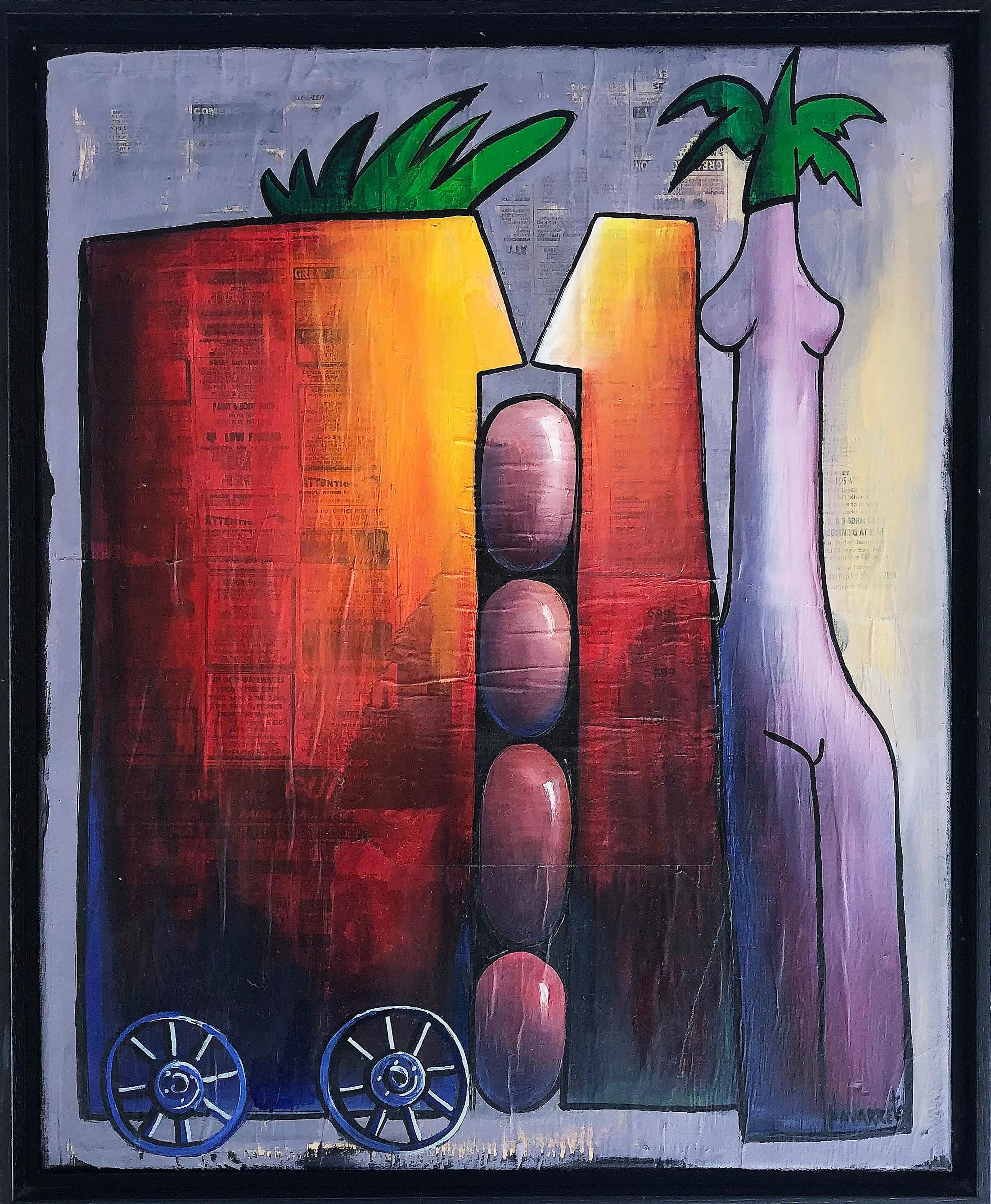 Abstract Mixed Media Painting, Juan Navarette Cuban-American Artist For Sale 1