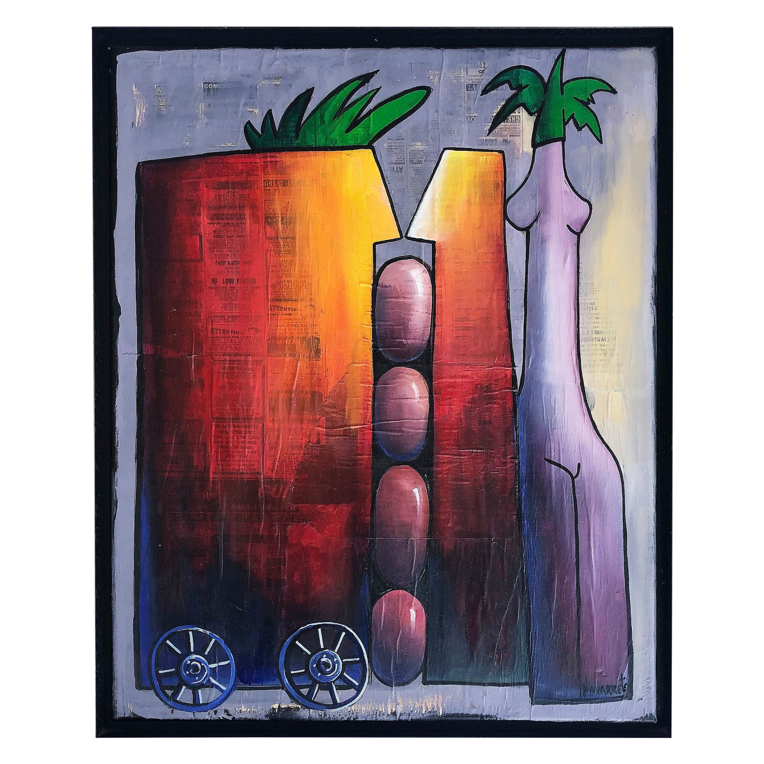 Abstract Mixed Media Painting, Juan Navarette Cuban-American Artist