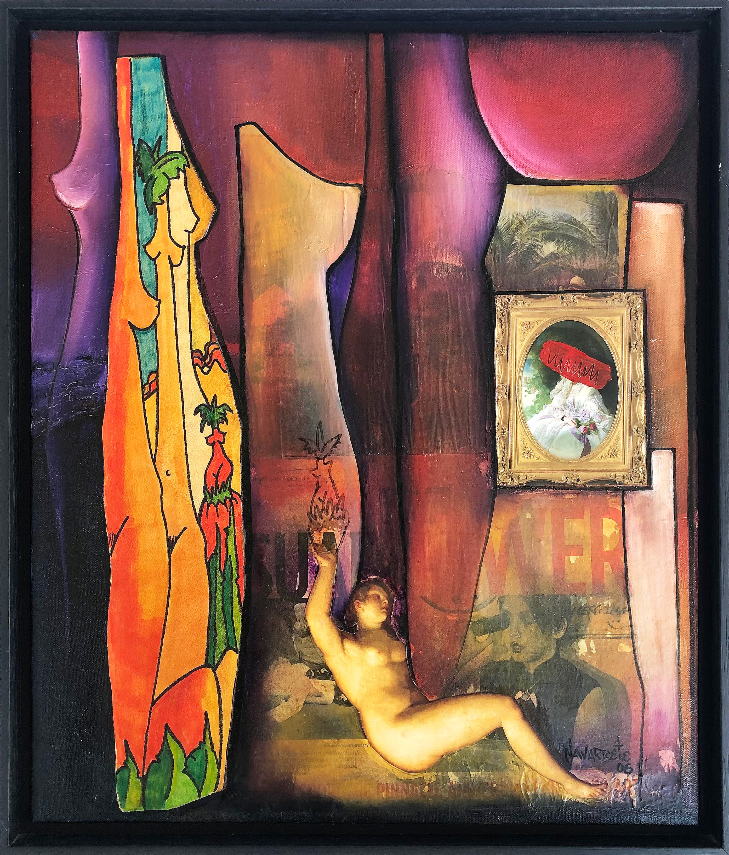 Abstract Mixed Media Painting, Juan Navarette Cuban-American Artist For Sale