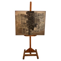 Pintura abstracta de técnica mixta, firmada E. Navarra, años 60