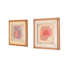 Abstract Mixed Media Pair Small Art Works by Jose Luis Serrano, Mexico 1980s